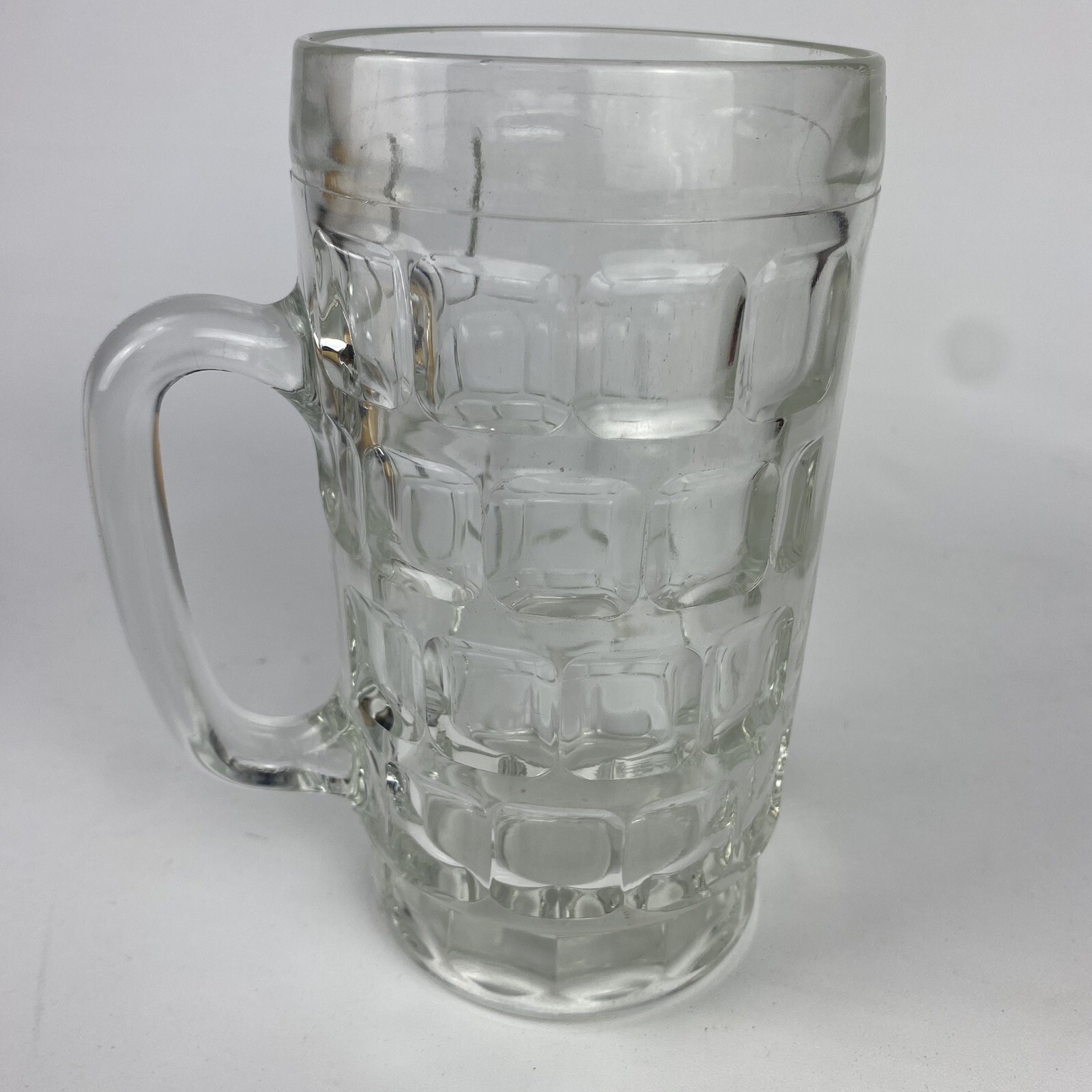 VTG Dimple Thumbprint Glass Mug Heavy Clear Pint Beer .5 L Stein Man Cave Bar