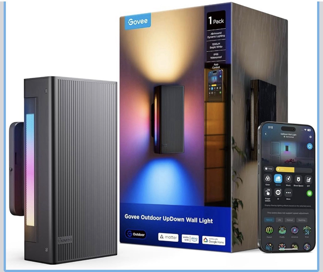 Govee Smart LED Outdoor UpDown Wall Light App Voice IP66 1200lm Multicolor