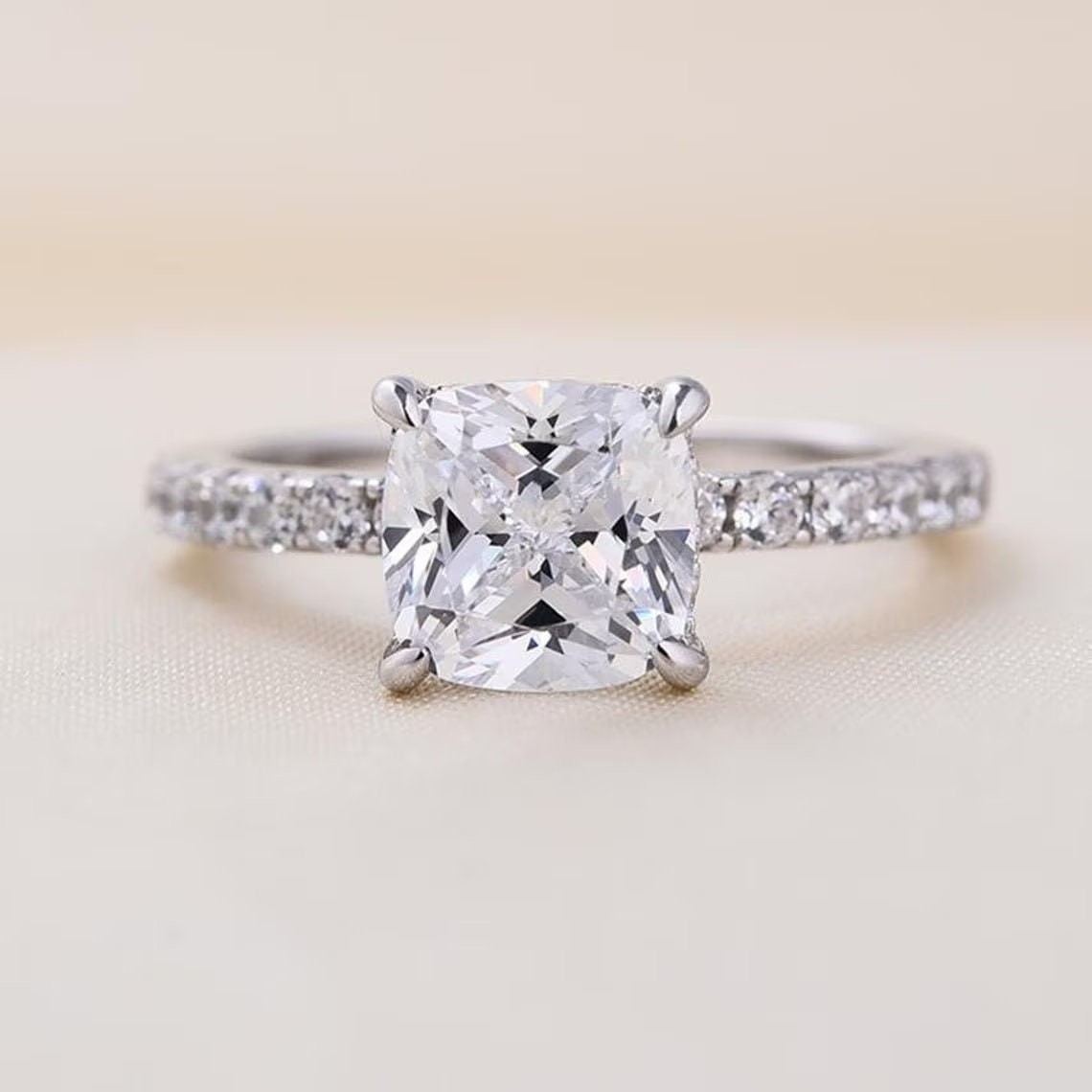 2.50 CT Cushion Cut VVS1 Moissanite Wedding Bridal Ring Set Solid 14K White Gold