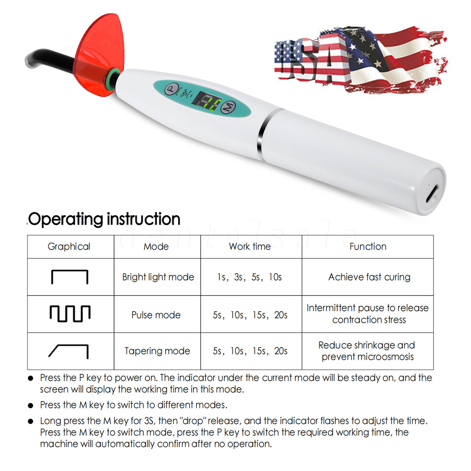 Dental LED Curing Light Lamp Wireless Cordless Resin Cure Lamp 5W 2000MW FDA USA