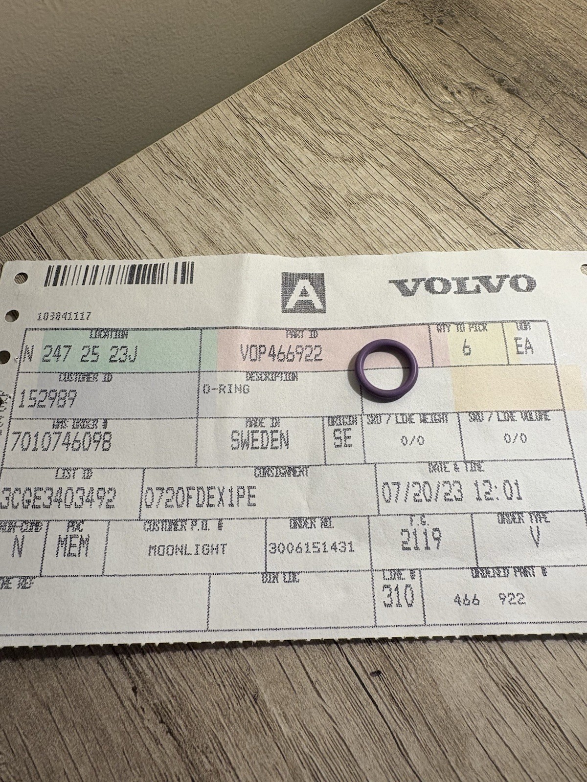 NOS OEM VOLVO PENTA O-RING 466922   BK046-26