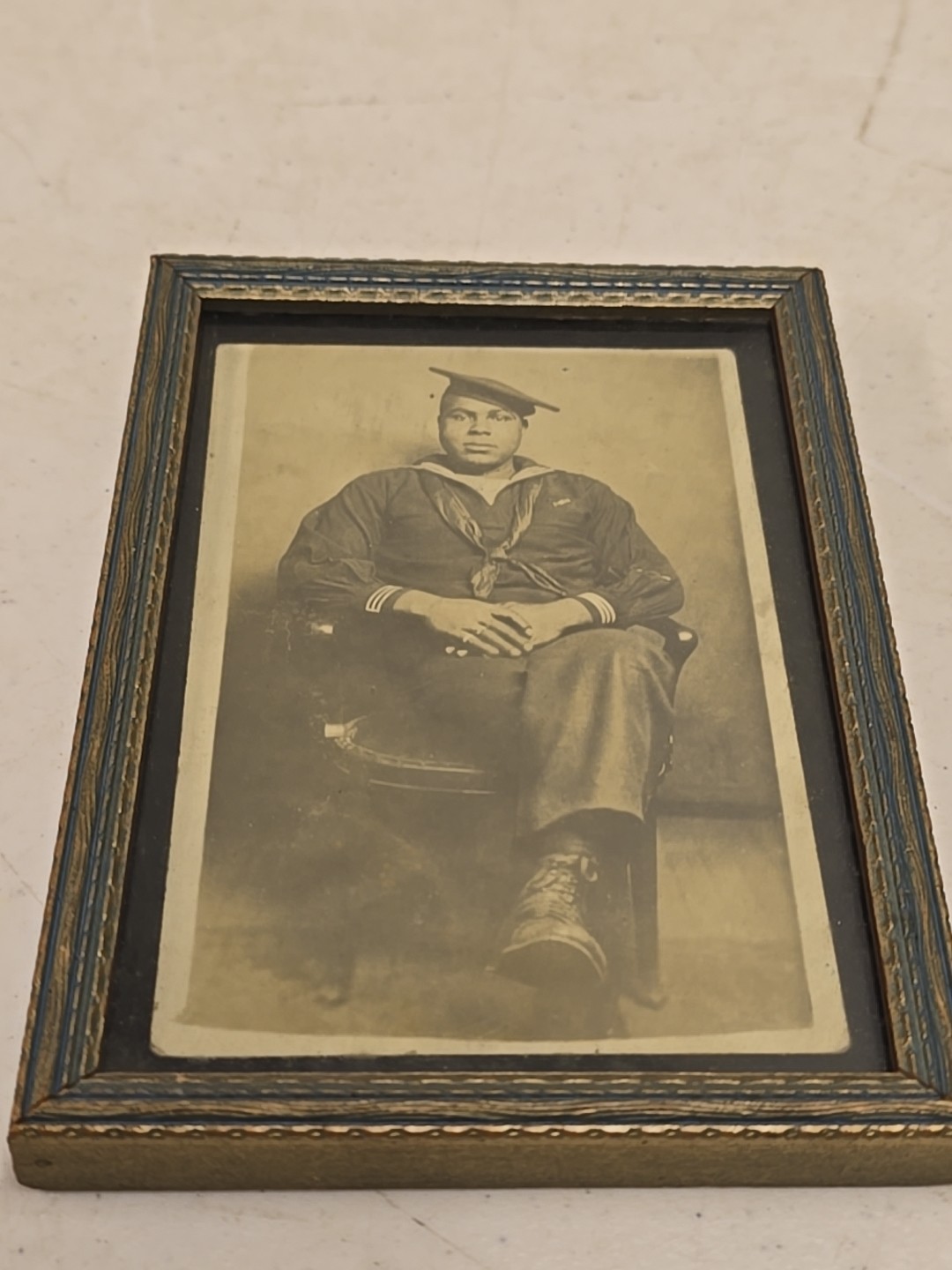 Antique WW1 US Navy African American Sailor Framed Photograph
