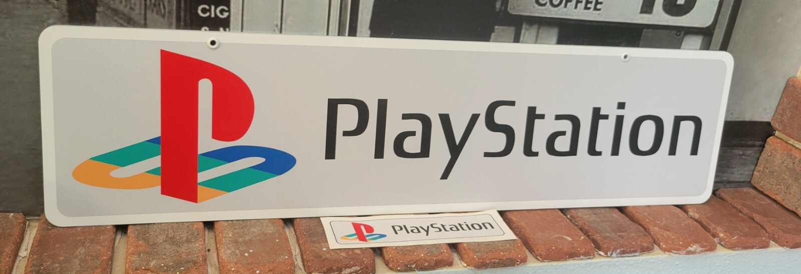 Playstation Logo Aluminum Sign  6" x 24"   with free decal.