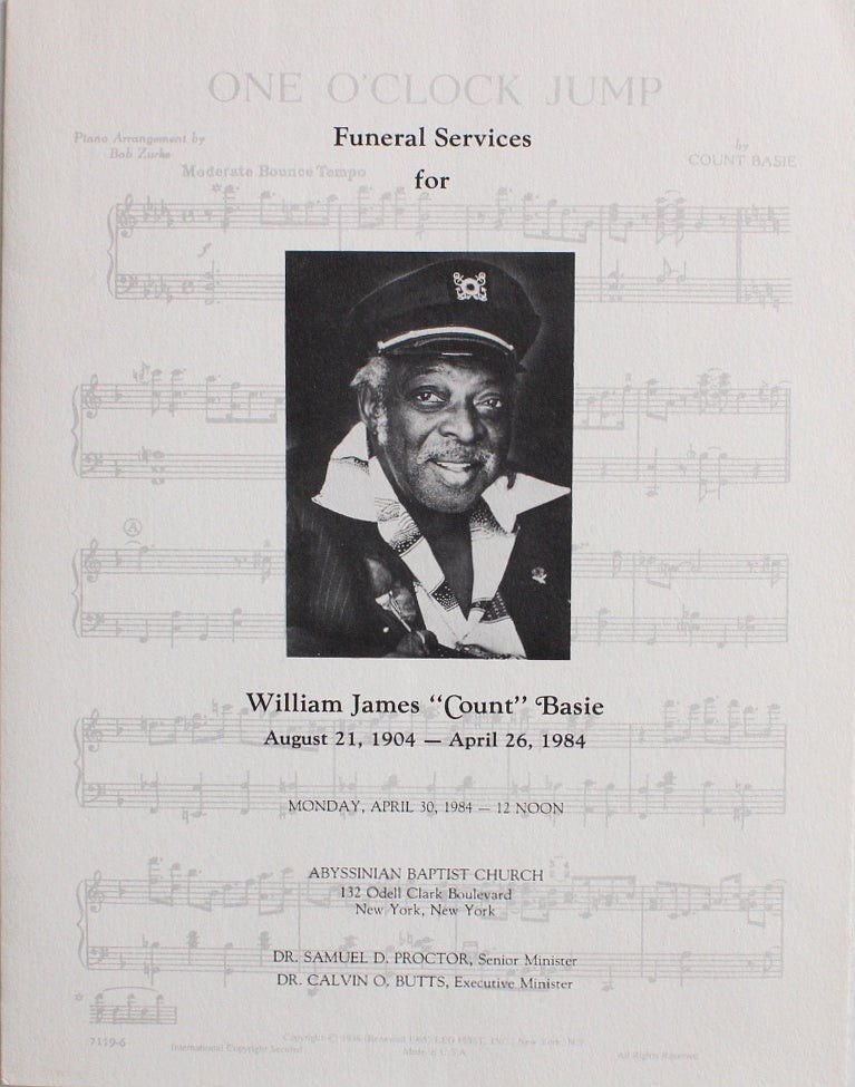 William James “Count” Basie Funeral Program Jazz New York Music
