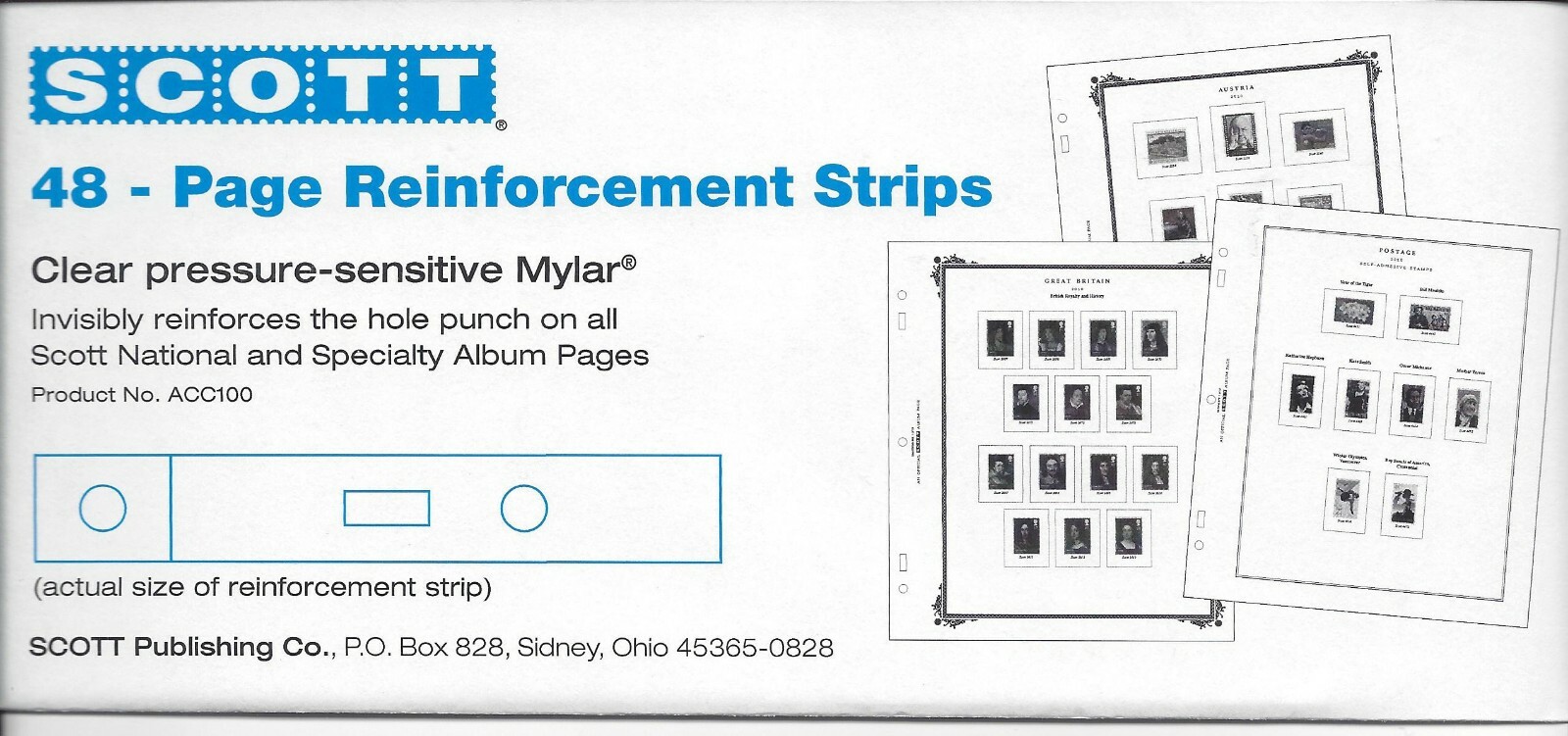 Pkg. 48 Scott ACC100 Page Reinforcement Strips for 2 Square Post Albums