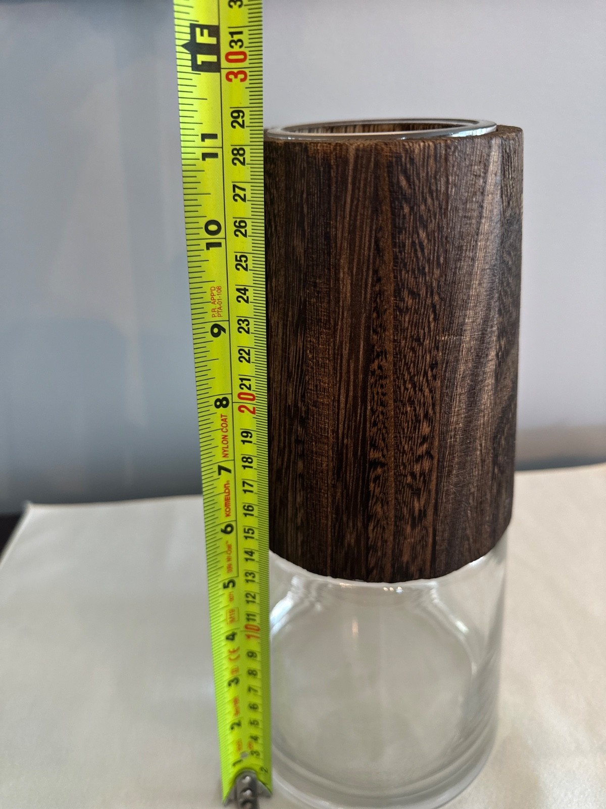 Tapered Clear Glass Vase with Natural Wood Accent