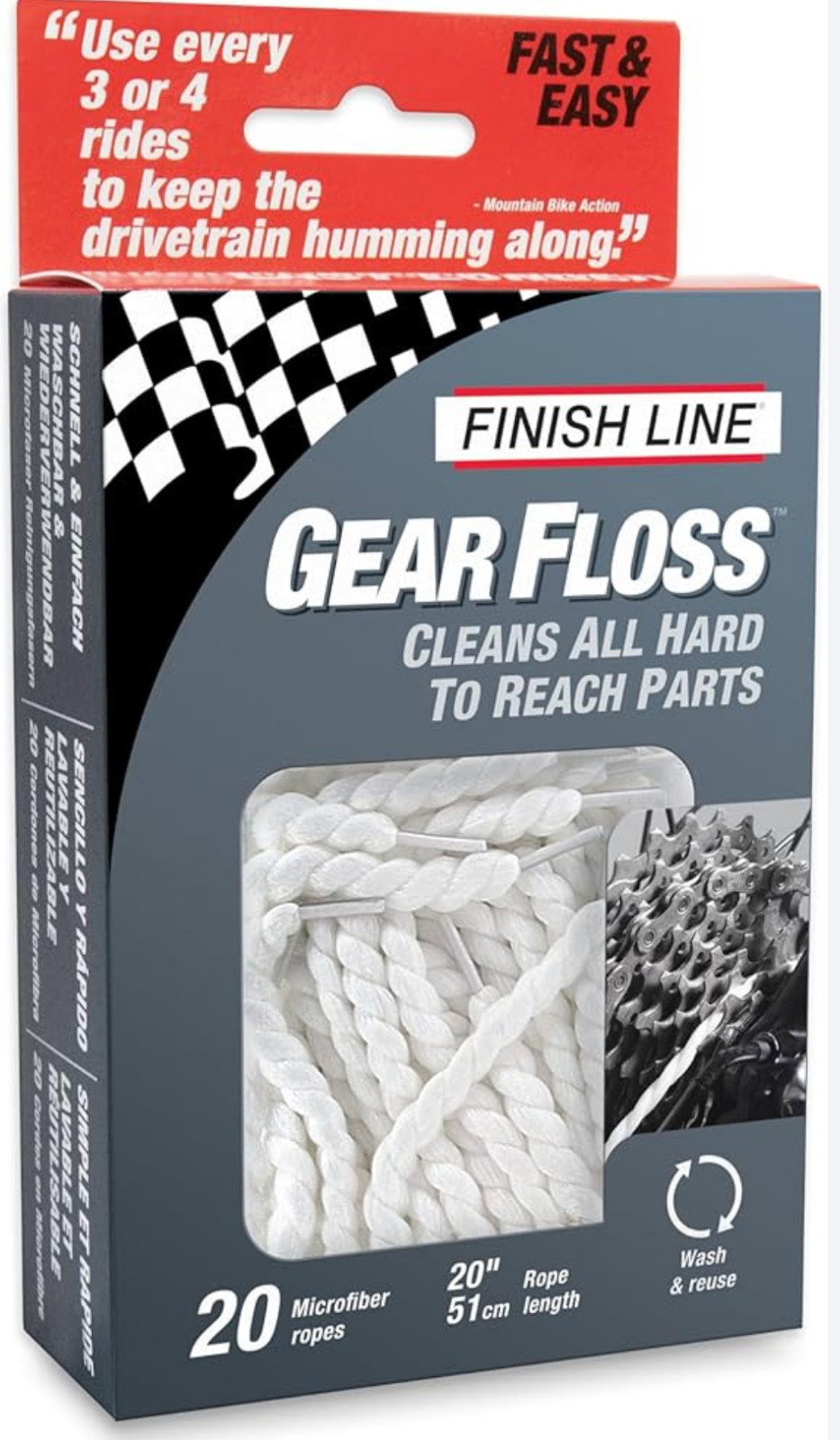 FINISH LINE BICYCLE GEAR FLOSS MICROFIBER CLEANING ROPE NEW