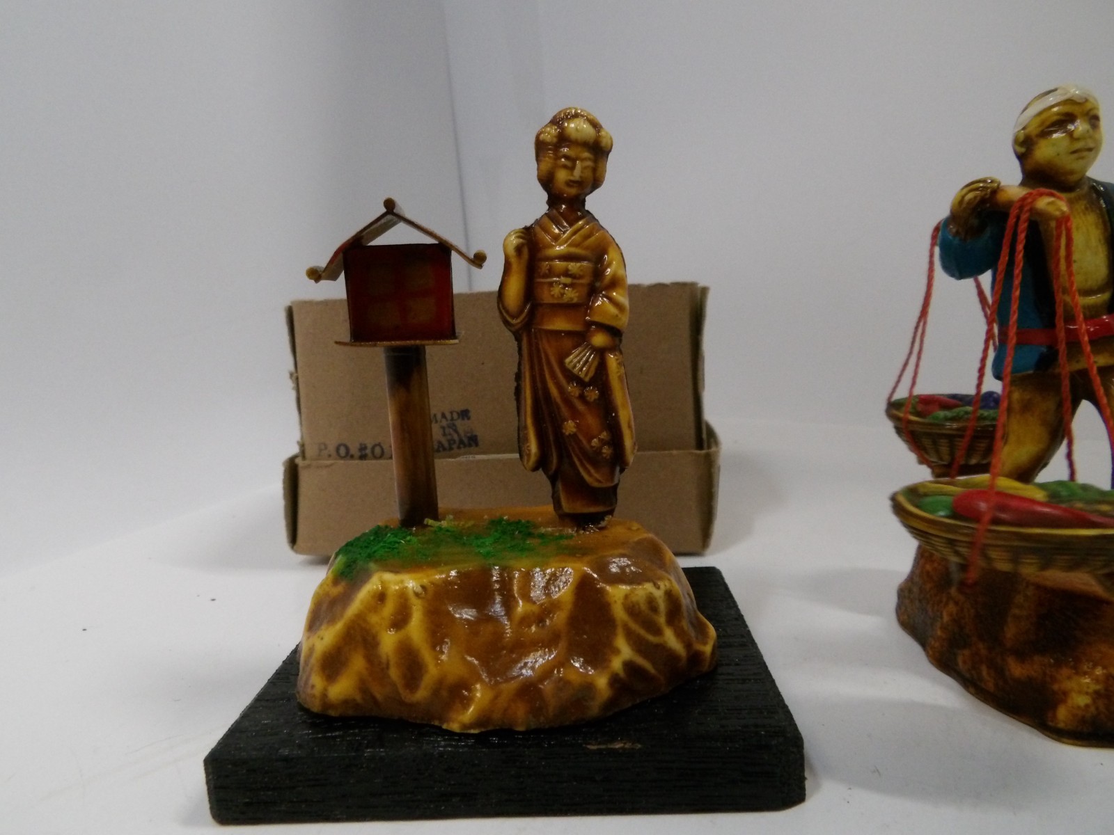Lot of 2 Japan Japanese celluloid figures Geisha & Farmer
