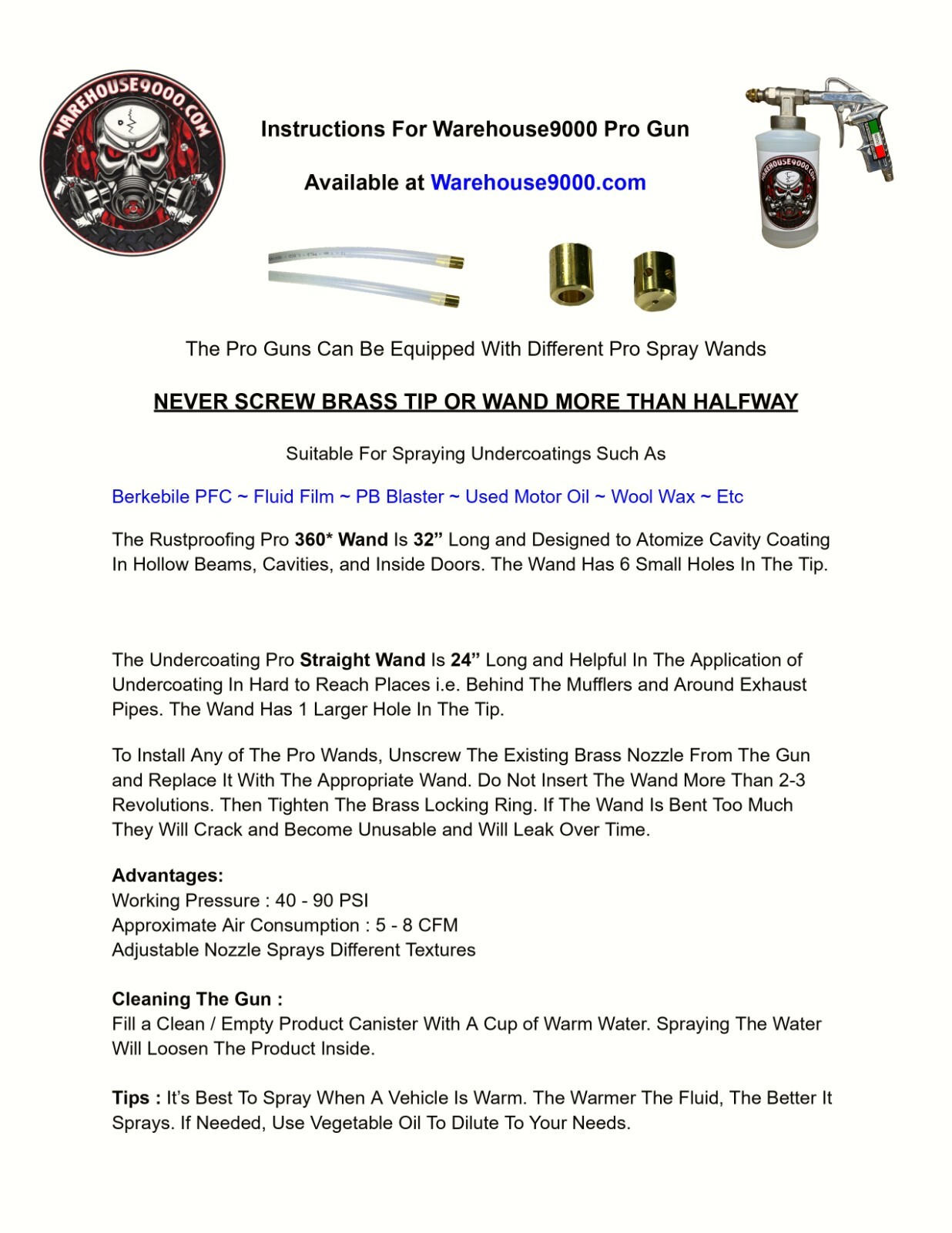 GALLON FLUID FILM BLACK PRO GUN, 3 BOTTLES, 2 WANDS, AND 50 PLUGS