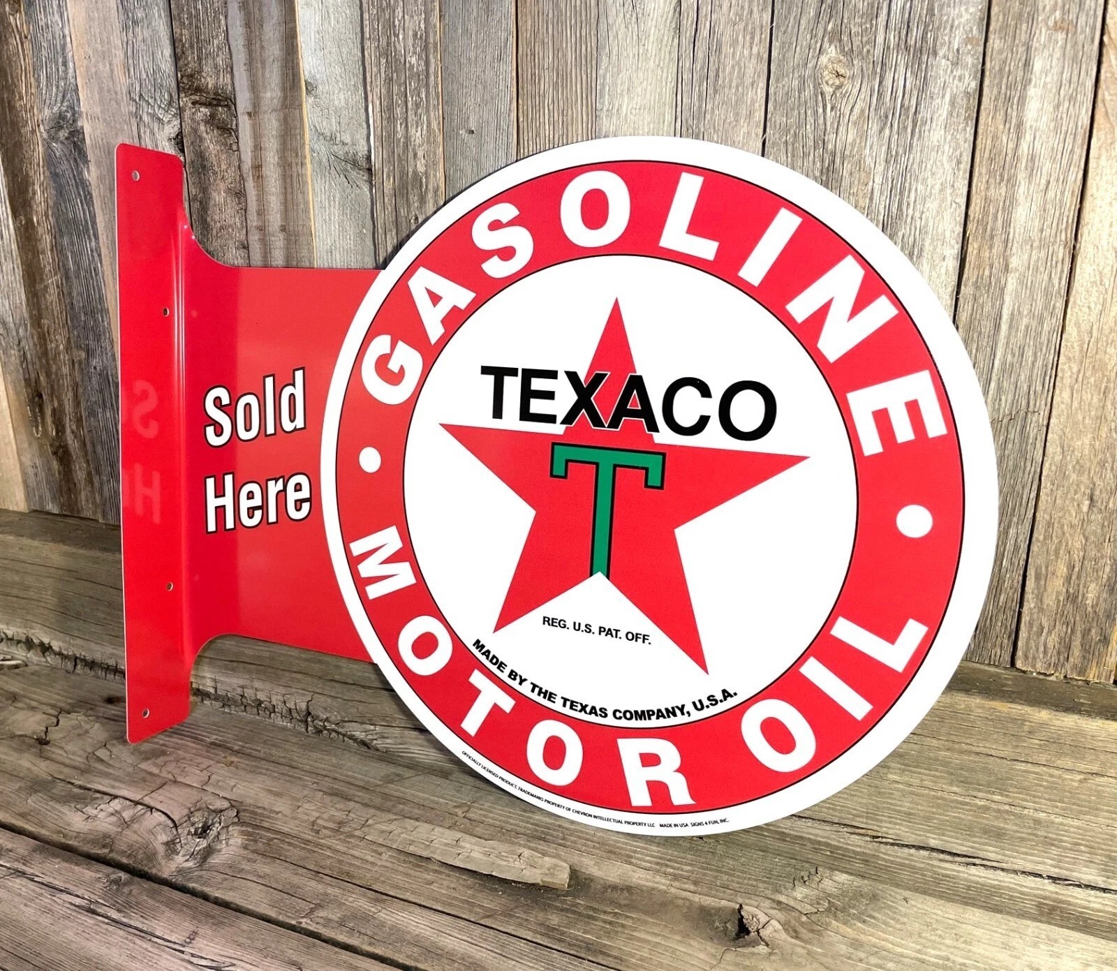 Texaco Gasoline Oil Large Flange Vintage Style Metal Sign | Free Shipping