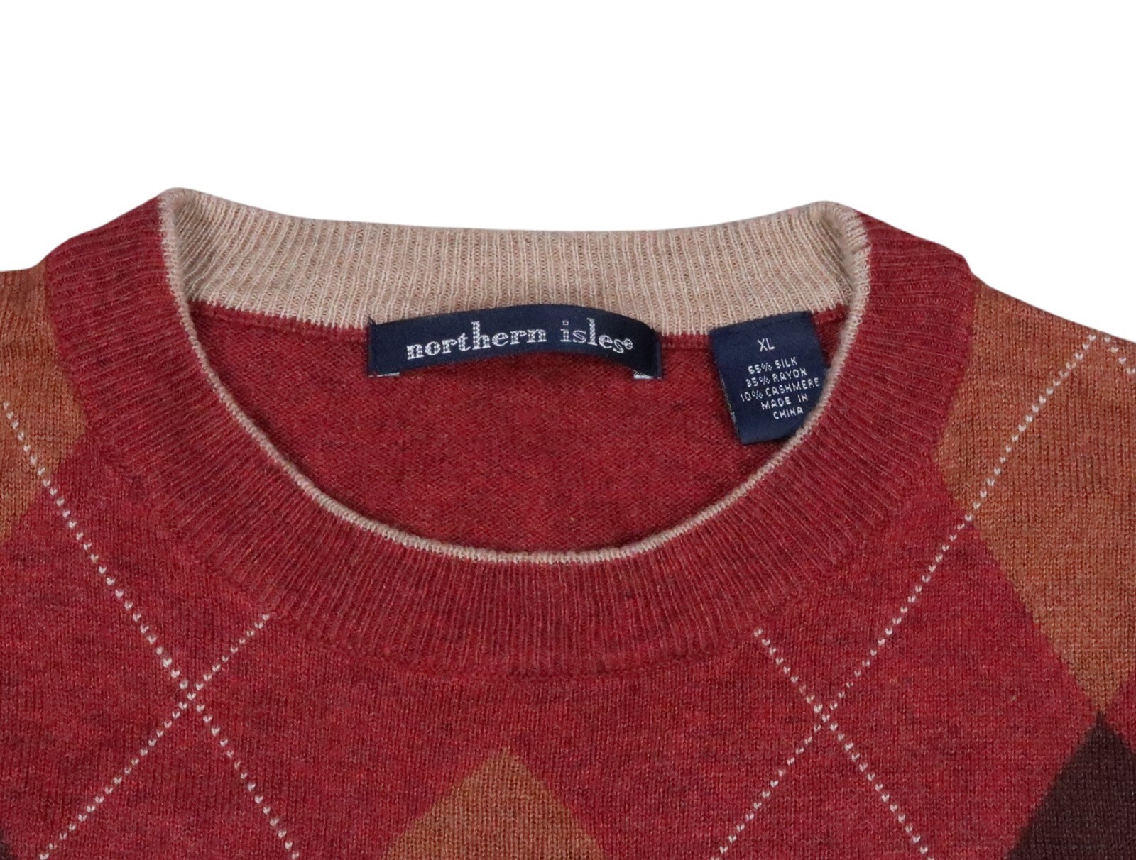northern isles silk rayon cashmere ARGYLE sweater lightweight men xl long sleeve