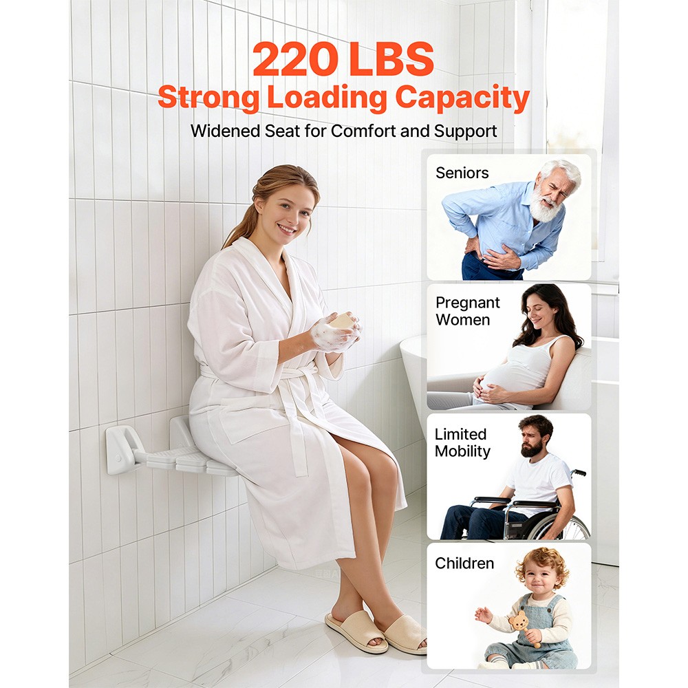 Uimoso Foldable Wall-Mounted Shower Seat with 220 lbs Capacity