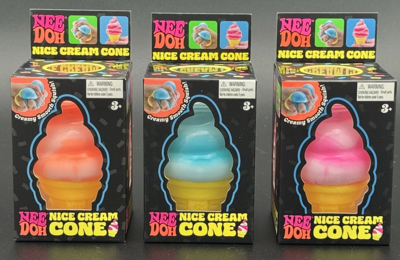 Nee Doh Nice Cream Cone Squishy- Pink, Blue And Orange New