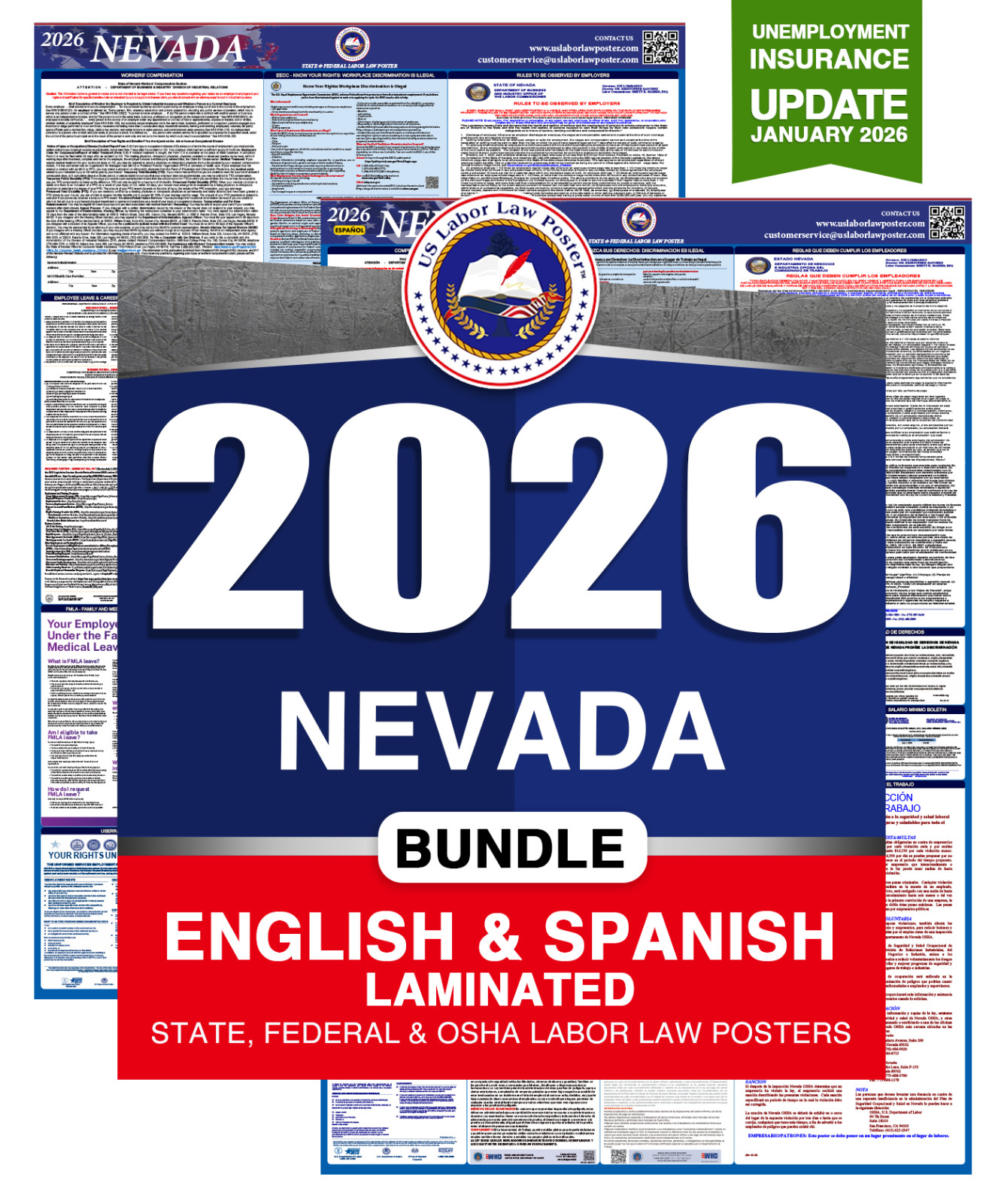 2026 Nevada NV LABOR LAW POSTER (Federal & State) Bundle Laminated