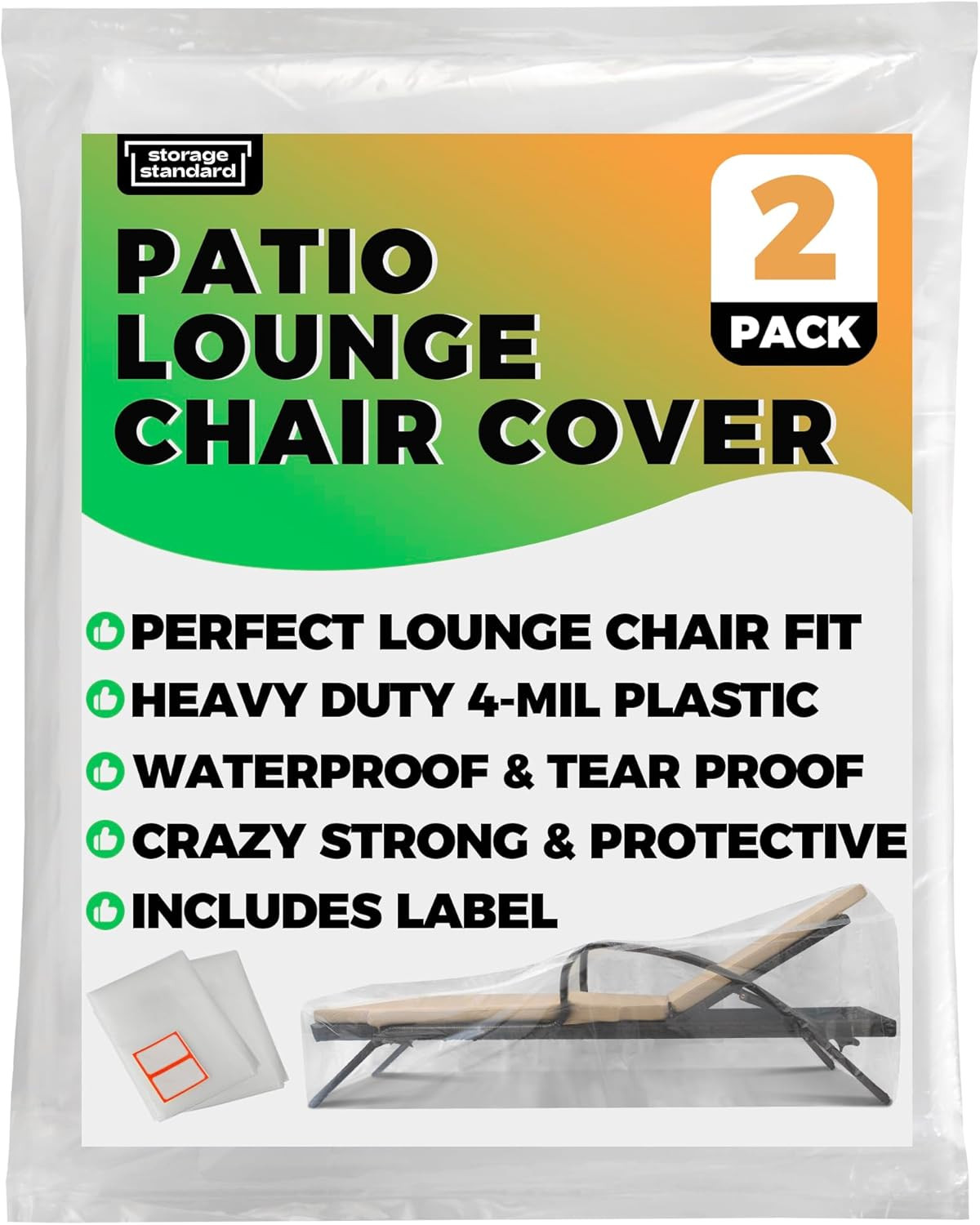 2-Pack Waterproof Outdoor Chaise Lounge Covers for Patio Furniture - Reusable &