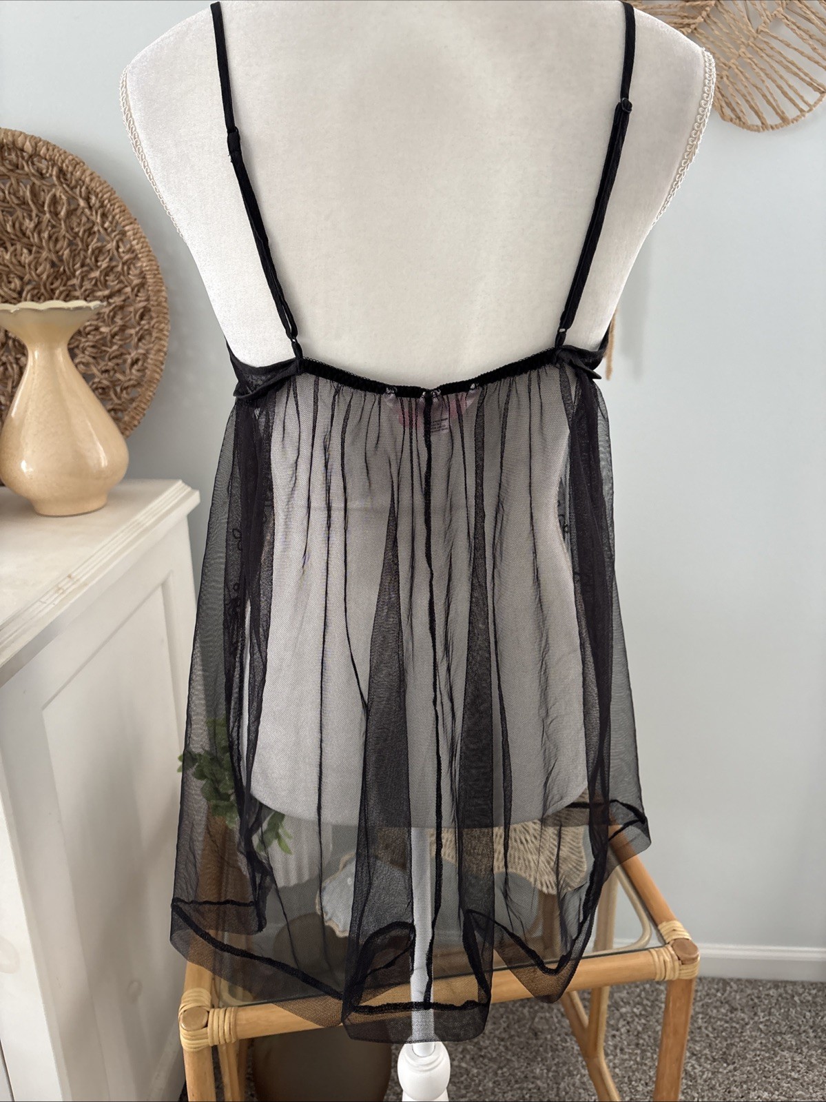 Victoria's Secret Babydoll Lingerie Dress Skirt Black Mesh Open Slit Large L