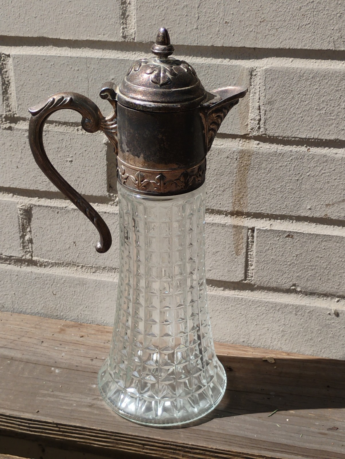 Antique Victorian Style Italian Crystal/Silverplate Decanter Claret Jug Pitcher
