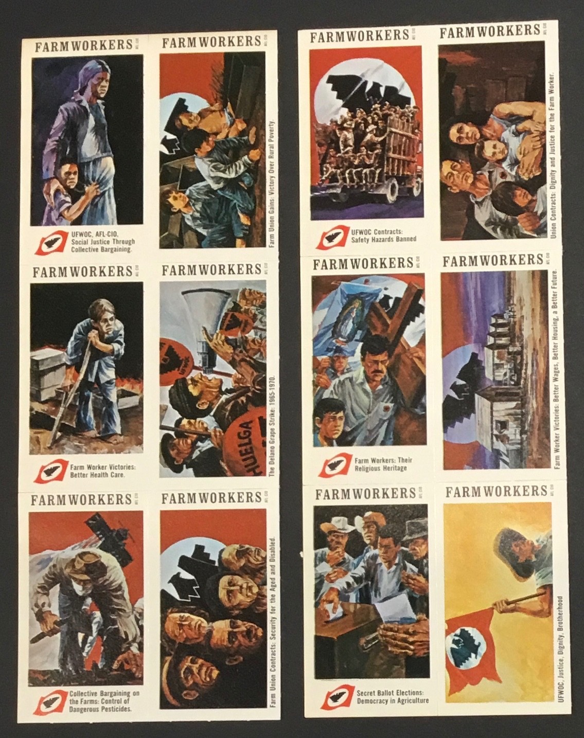 COMPLETE SET OF 12 diff. CESAR CHAVEZ UNITED FARMWORKERS CAMPAIGN STAMPS 1970s