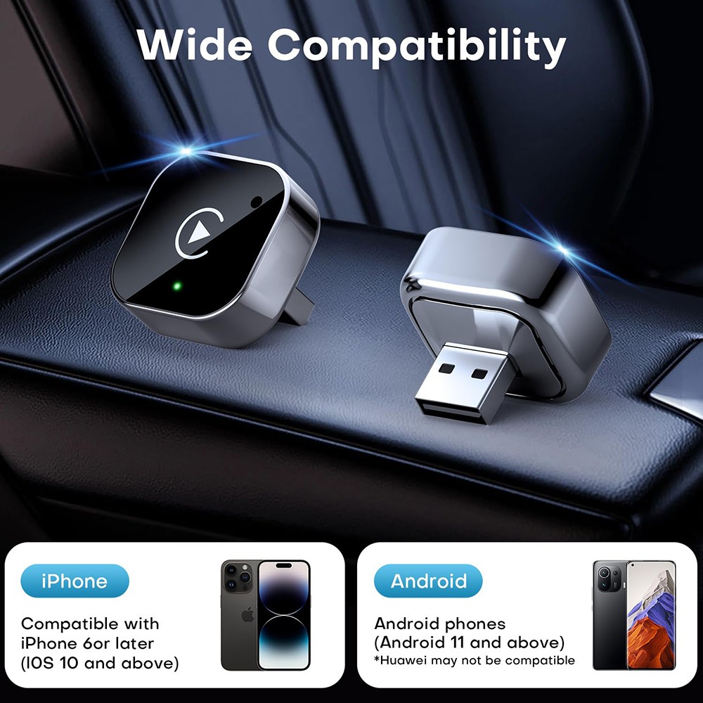 Wireless CarPlay Adapter for Apple iPhone & Android Auto USB Adapter Plug & Play