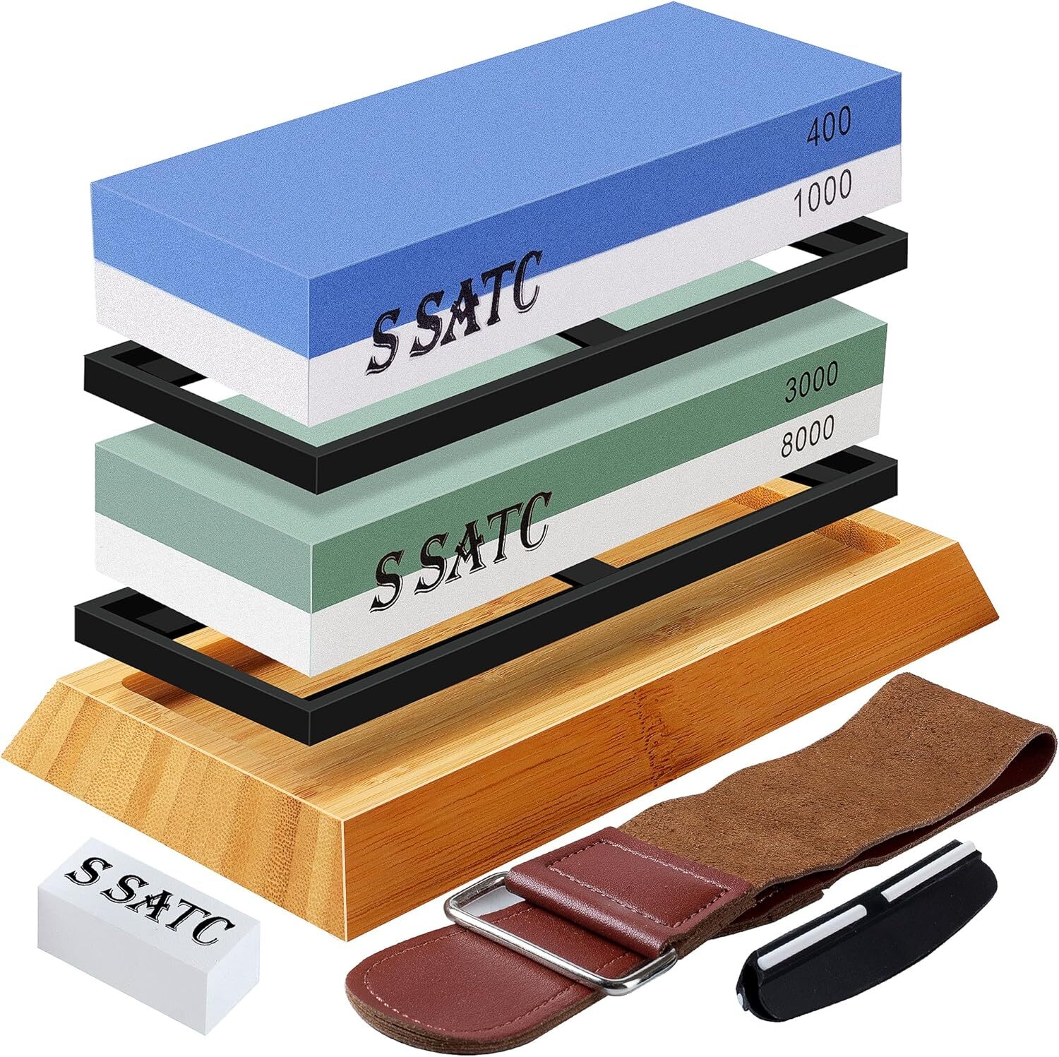 Knife Sharpening Stone Set Professional Whetstone 4 Side Grit 400/1000 3000/8000
