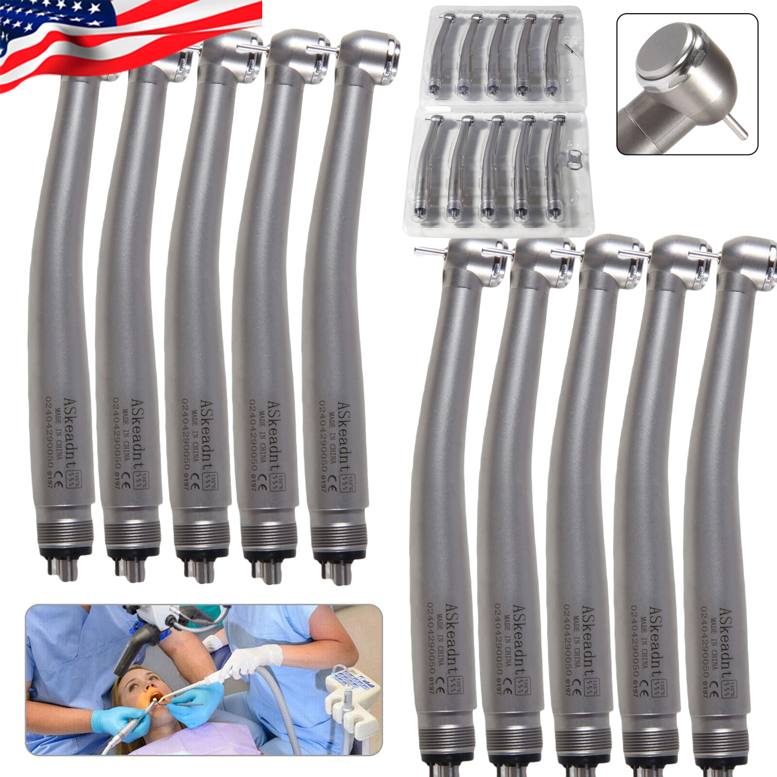 10 PCS Dental High Speed Handpiece Push Button Turbine 4 Hole NSK Pana Max Style