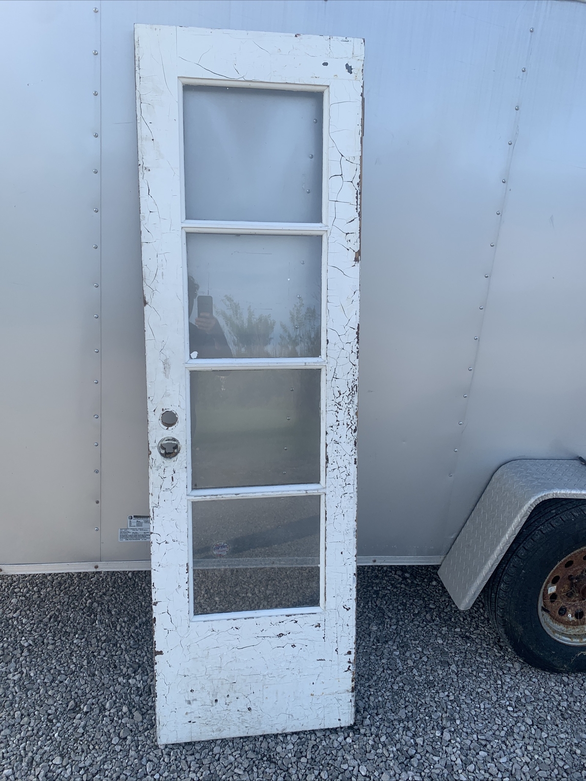 24" Door Wood French Door 4 Glass Pane Windows Rustic Patina Barn Repurposed