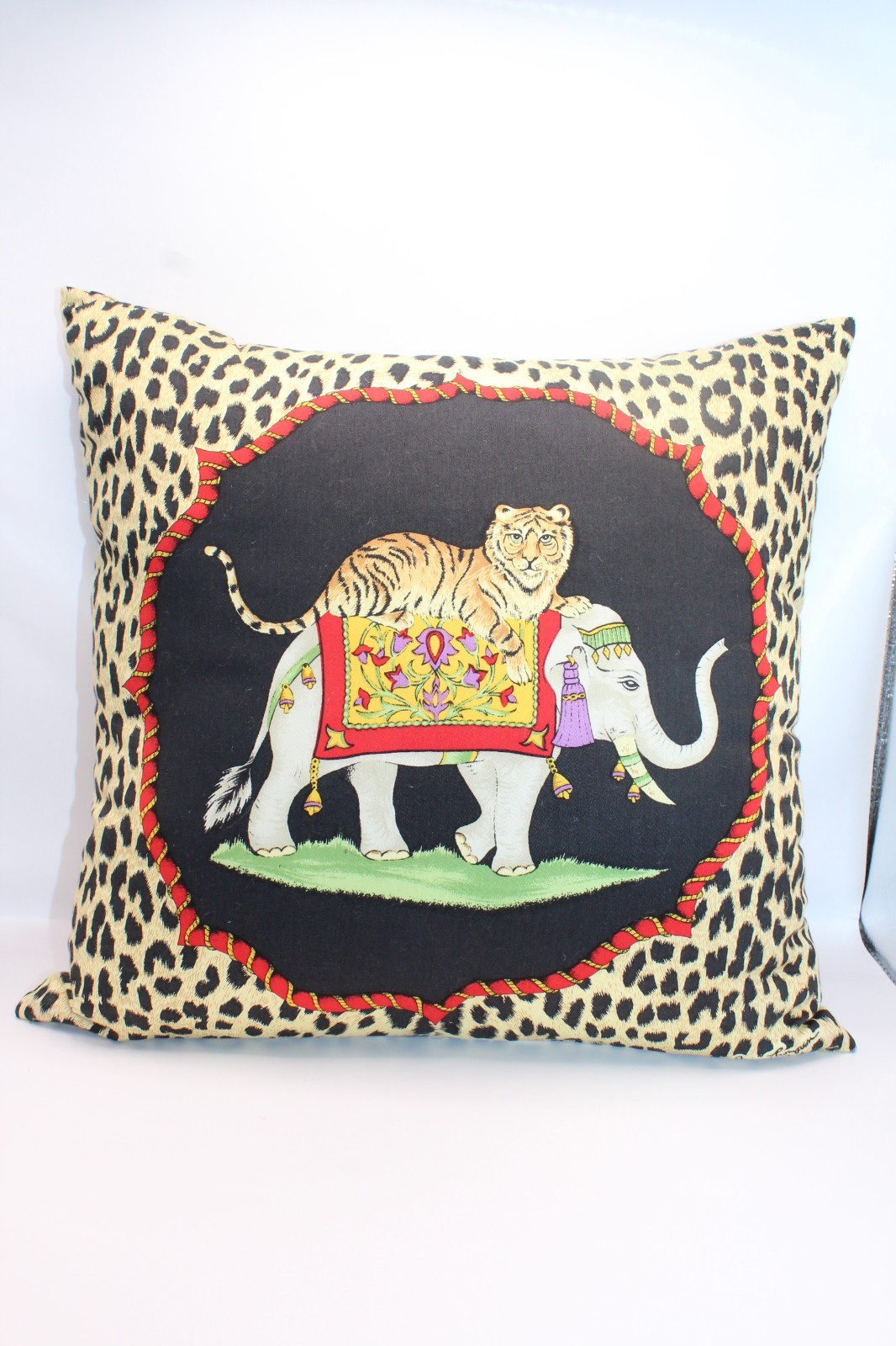 Jim Thompson Thailand Tiger & Elephant Pillow Case w/ Pilllow Thai Silk 13x13