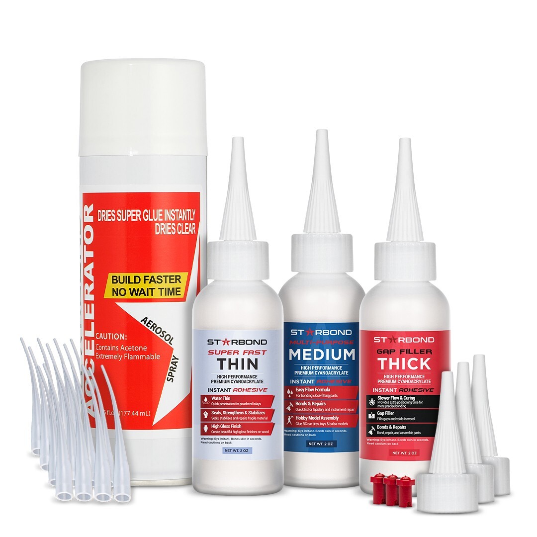 Starbond 2 oz. Thin, Medium, Thick Superglue (CA Glue) and 6 oz. Accelerator Kit