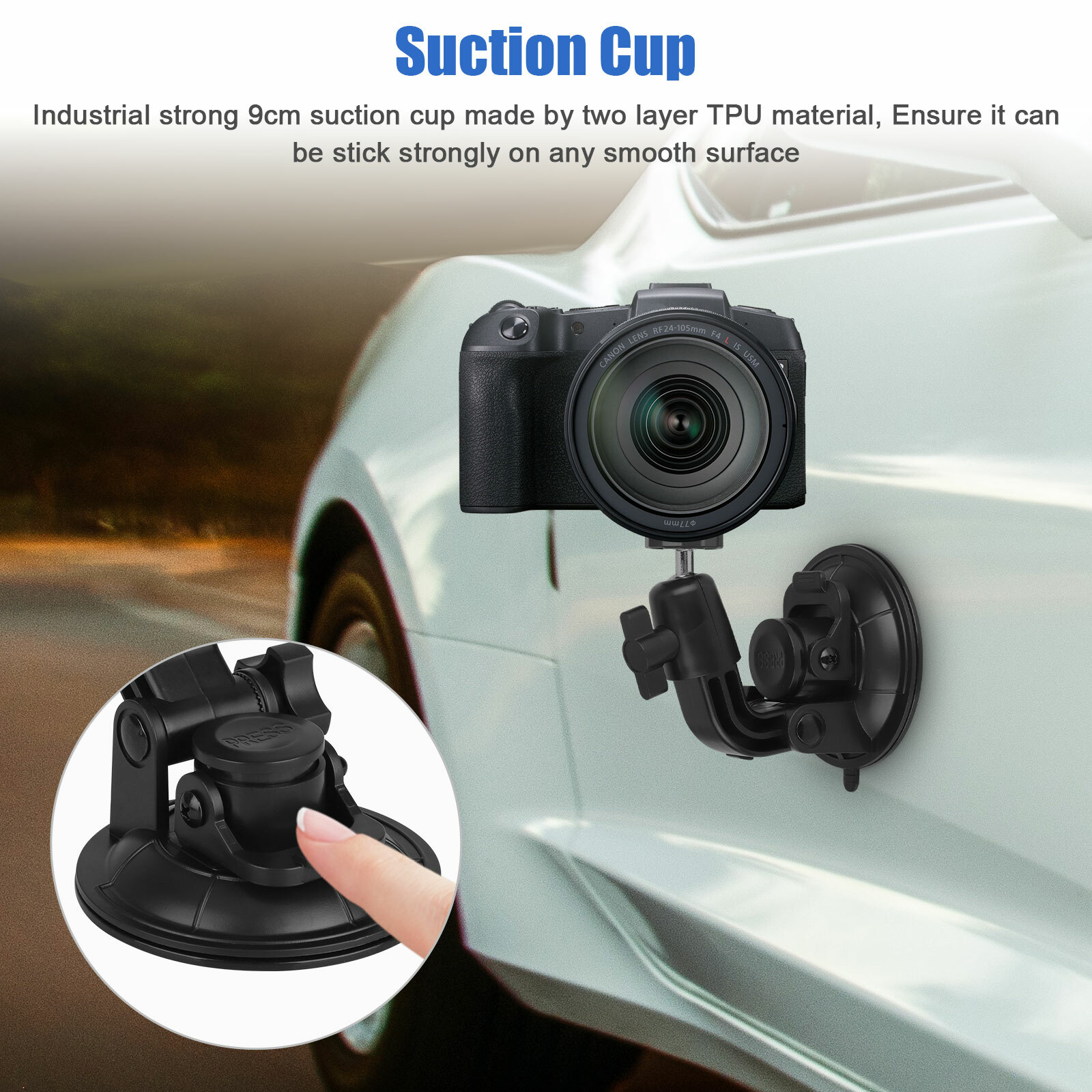 Car Suction Cup Bracket 360°Rotation Mount For GoPro Hero DJI OSMO Action Camera