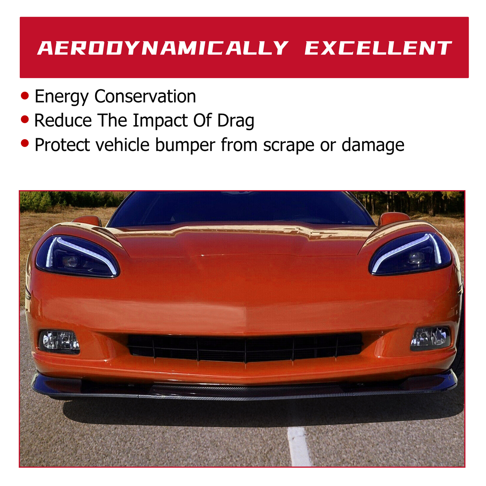 HECASA For 05-13 Corvette C6 Base Front Lip Splitter ZR1 Style Carbon Fiber Look