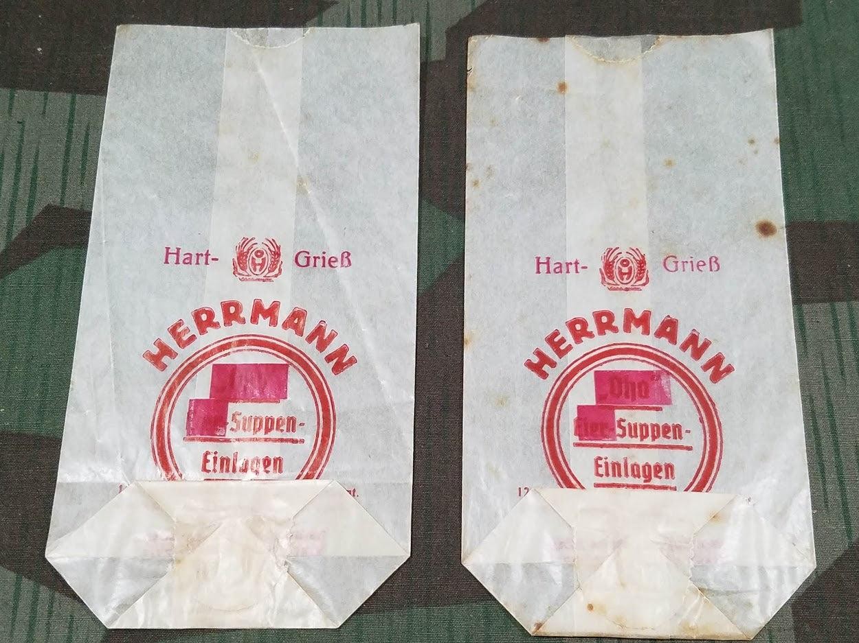 Vintage WWII German Egg Semolina Noodle Soup Bags (Lot of 2) 1940s Rationing Bag