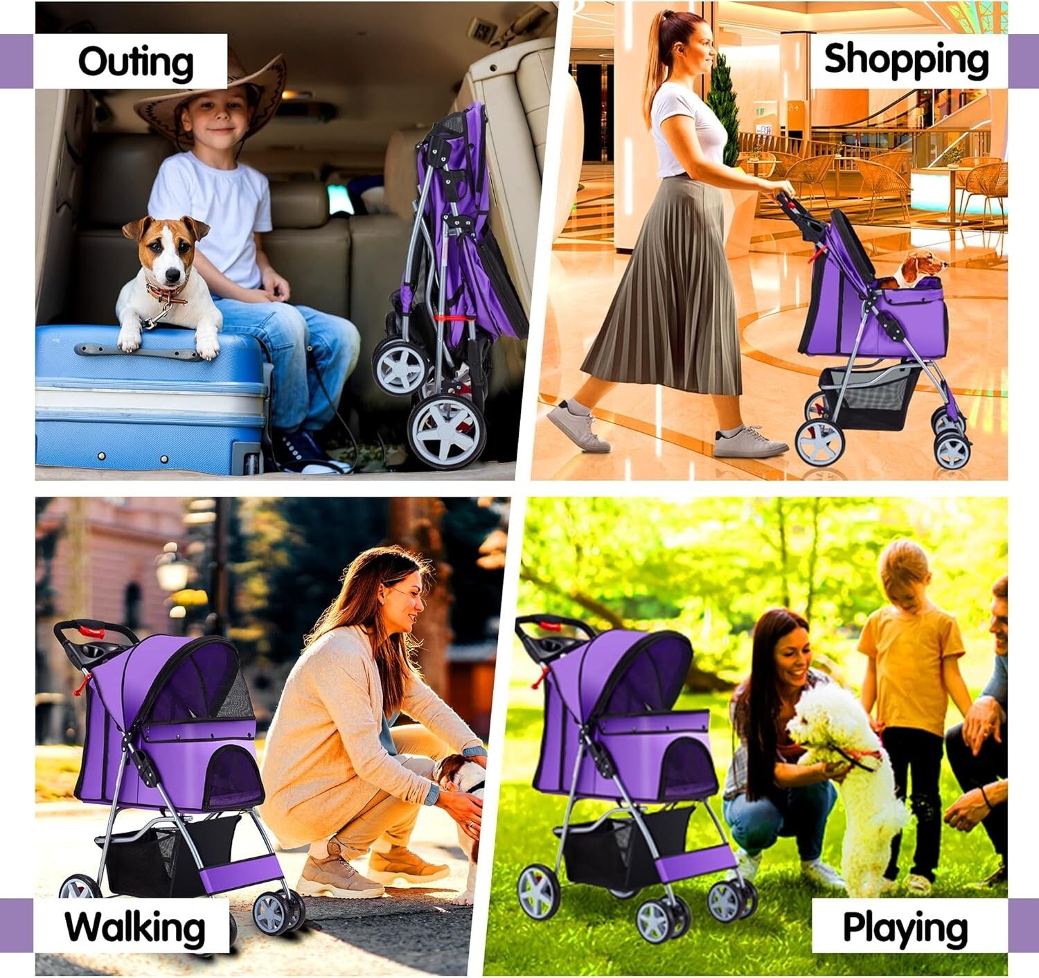 Comfortable All-Season Pet Stroller - 4 Wheels, Breathable Mesh, Easy to Clean