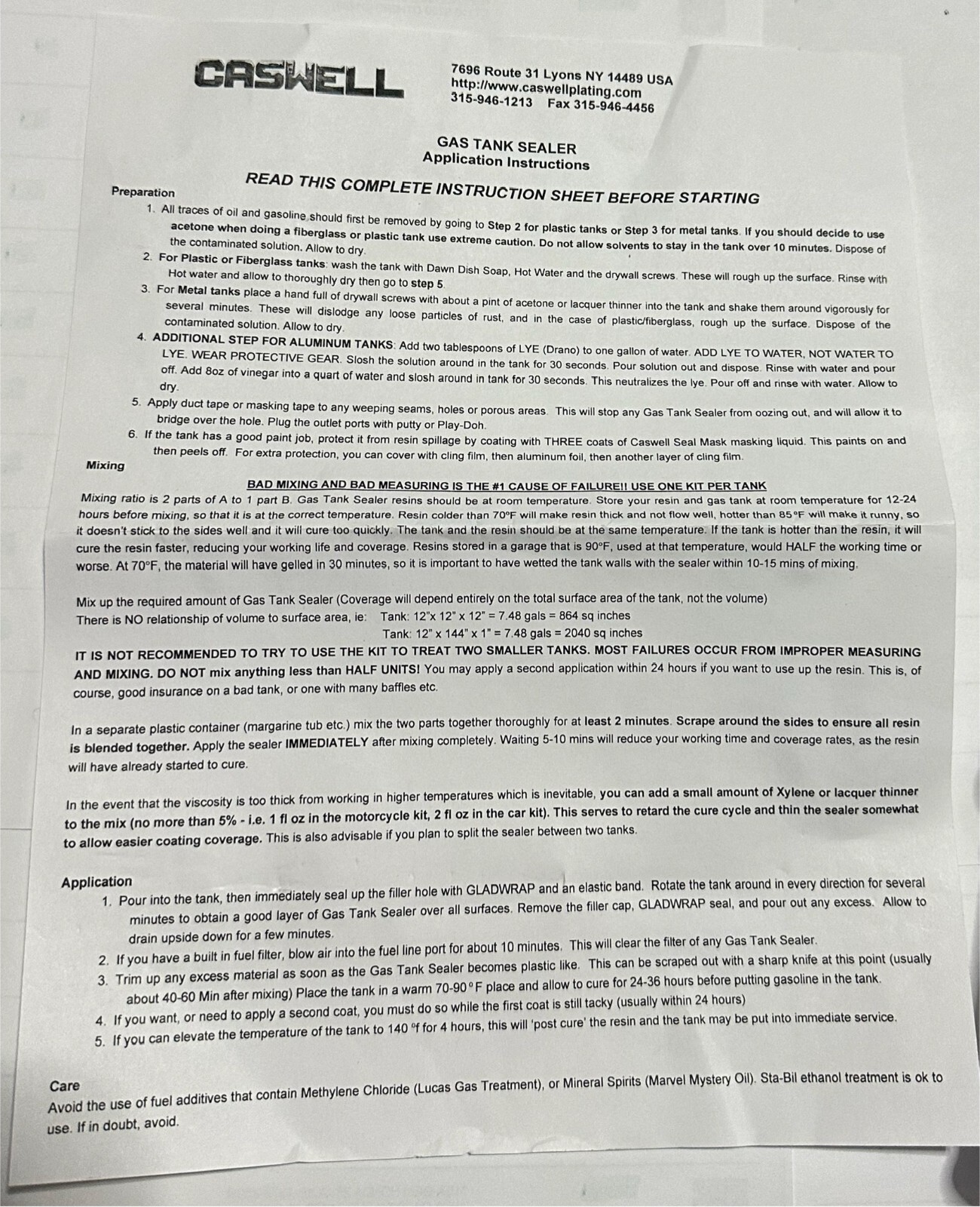 NEW BATTLESHIP GREY CASWELL EPOXY GAS TANK SEALER COVER UPTO 10GALLONS 363K