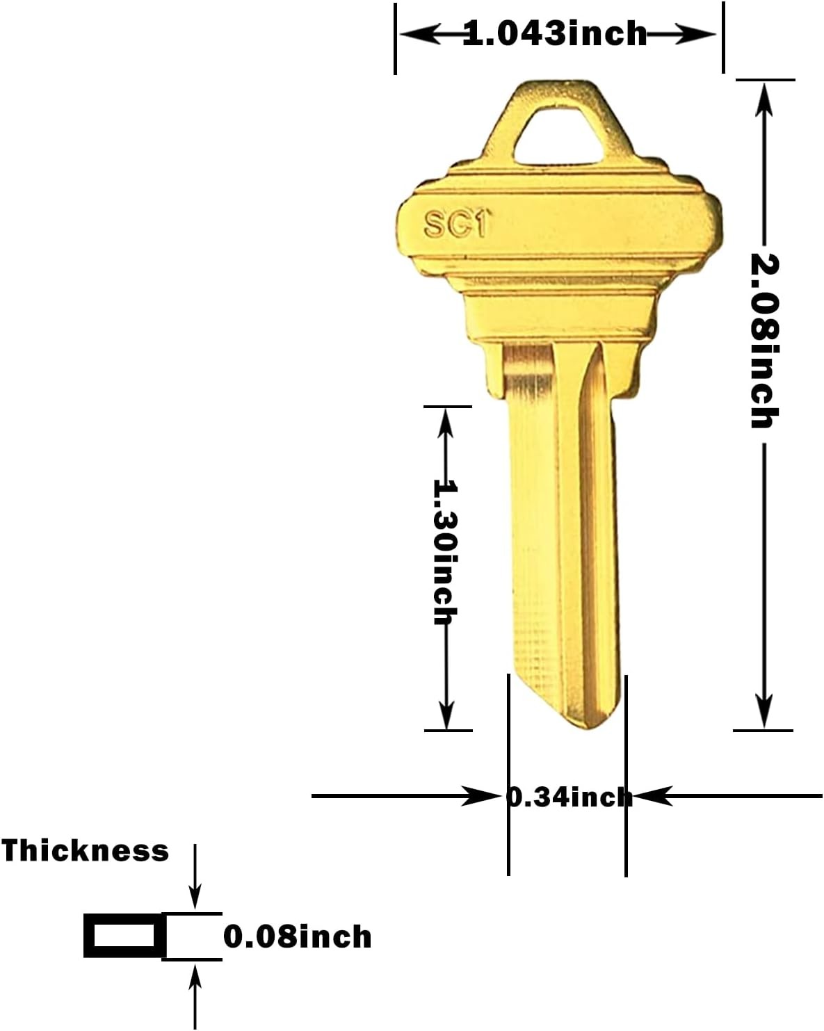 Brass Finish SC1 Key Blanks, Uncut Blank Keys, Pack of 100 Keys