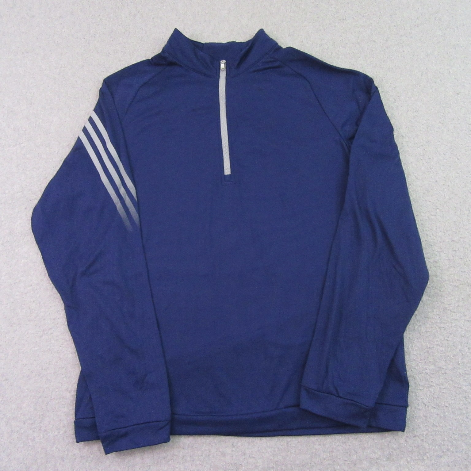 Adidas Mens Quarter Zip Athletic Pullover M Navy Blue Long Sleeve Logo Stripe