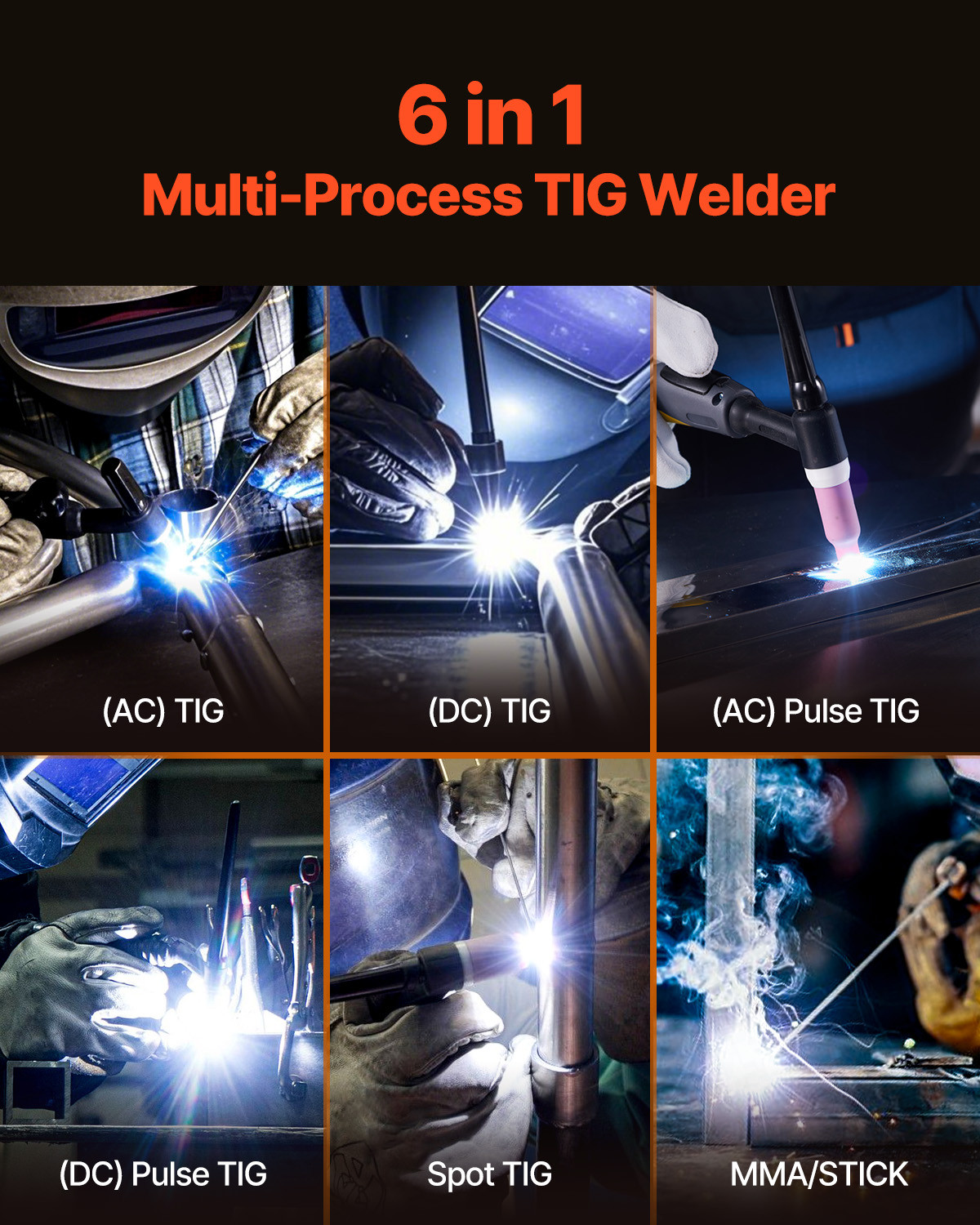 VEVOR TIG Welder 6-In-1 AC/DC Welding Machine Pulse Spot MMA Stick IGBT Inverter