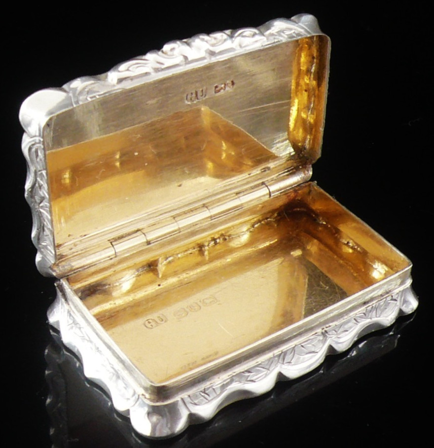 Sterling Silver Snuff Box, George Unite, Antique Birmingham 1890