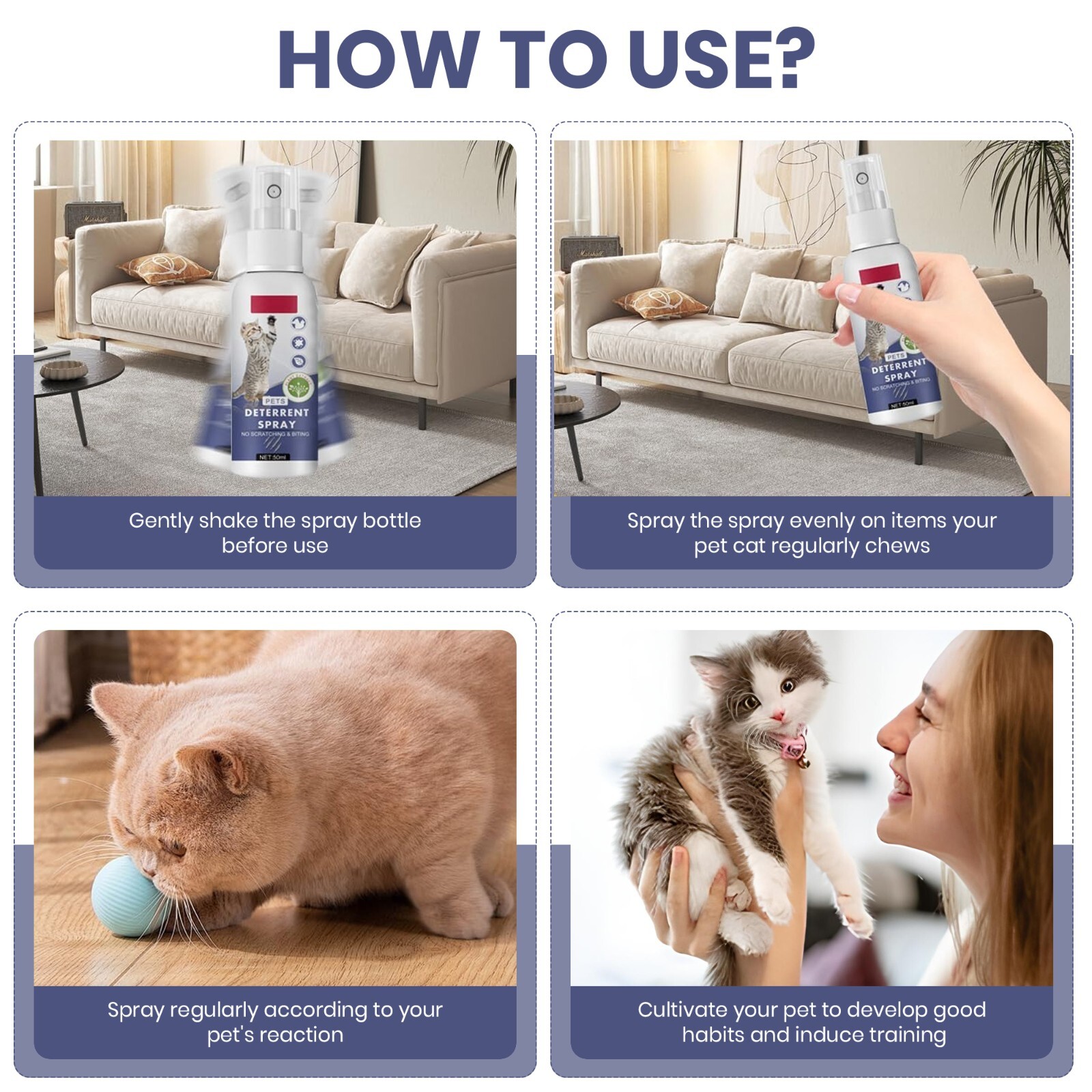 2 Pack - Deterrent/Repellent Spray for Cats 50ml–Stop Scratching, Biting,Marking