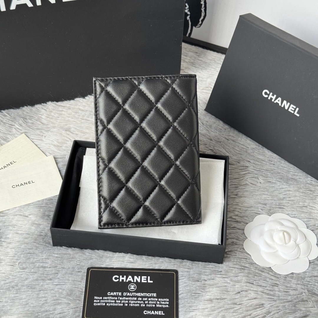 CHANEL Black Quilted Leather Wallet Organizer