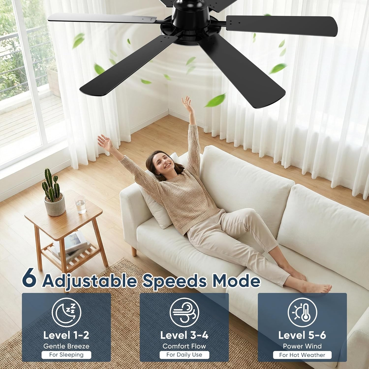 52 Inch Ceiling Fans with Lights, Upgraded 6 Blades Ceiling Fan with Light Remot