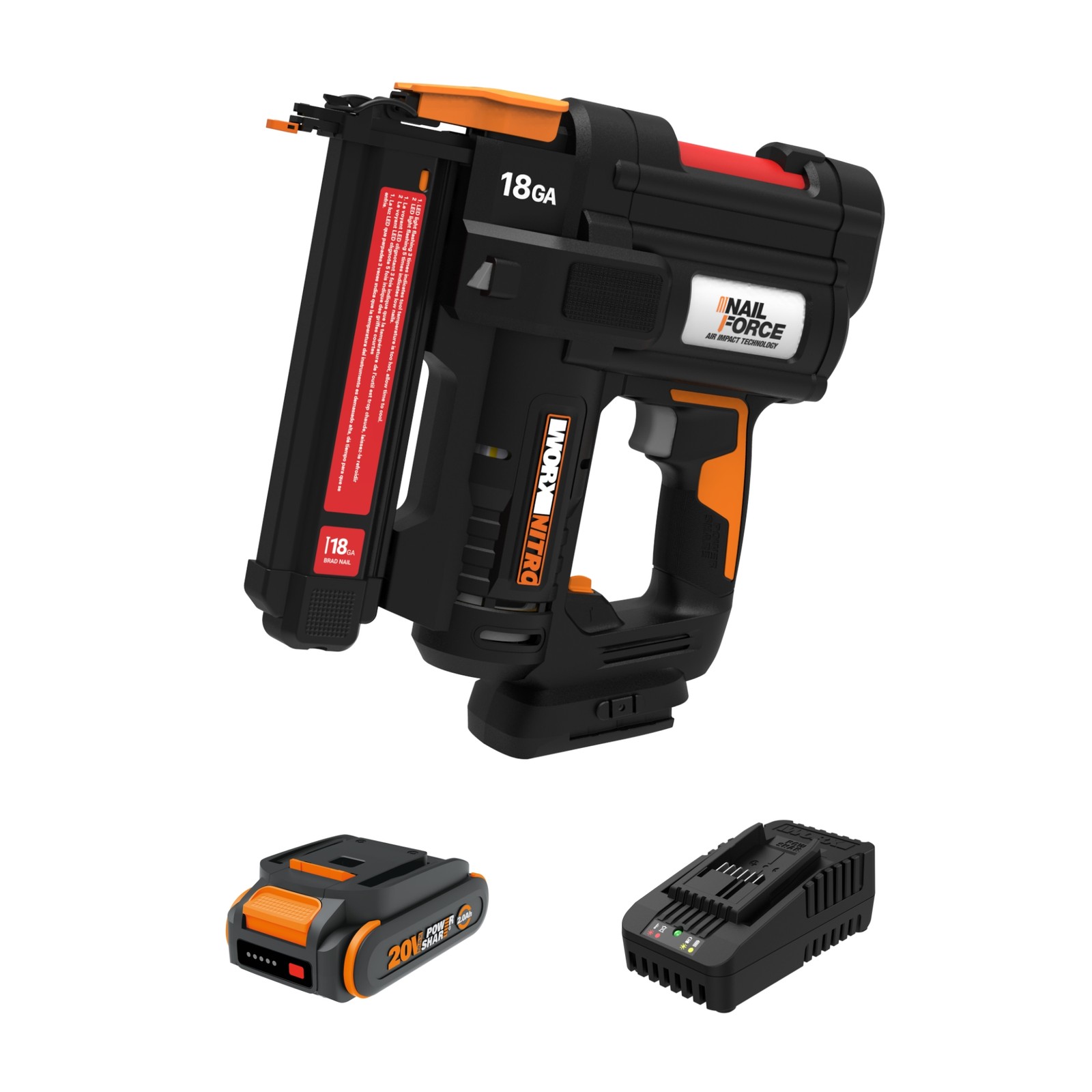 WX844L Worx Powershare Nitro 20V Cordless 18-Gauge Narrow Crown Staple Gun-CR
