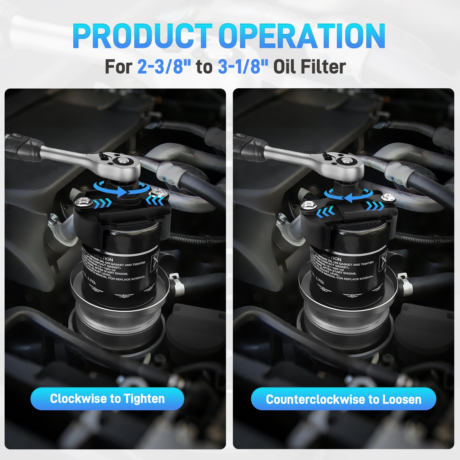 Universal Adjustable Oil Filter Wrench Set for 60mm-80mm Removal Tool Cap 1/2"