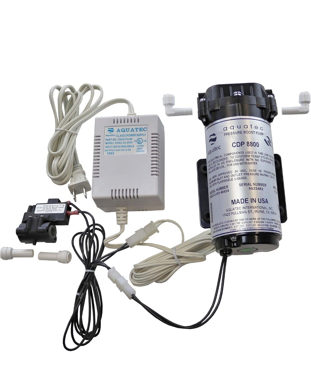 Aquatec 8852-2J03-B424 booster pump SET solenoid valve pressure switch RO Water