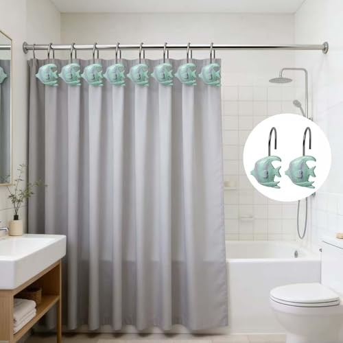 Fish Shower Curtain Hooks -12 PCS Resin Rust Proof Nautical Beach Theme Shower