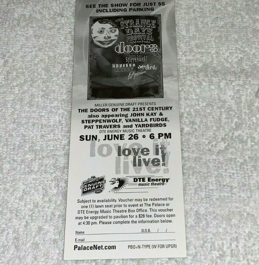THE DOORS STEPPENWOLF YARDBIRDS PAT TRAVERS UNUSED CONCERT TICKET STRANGE