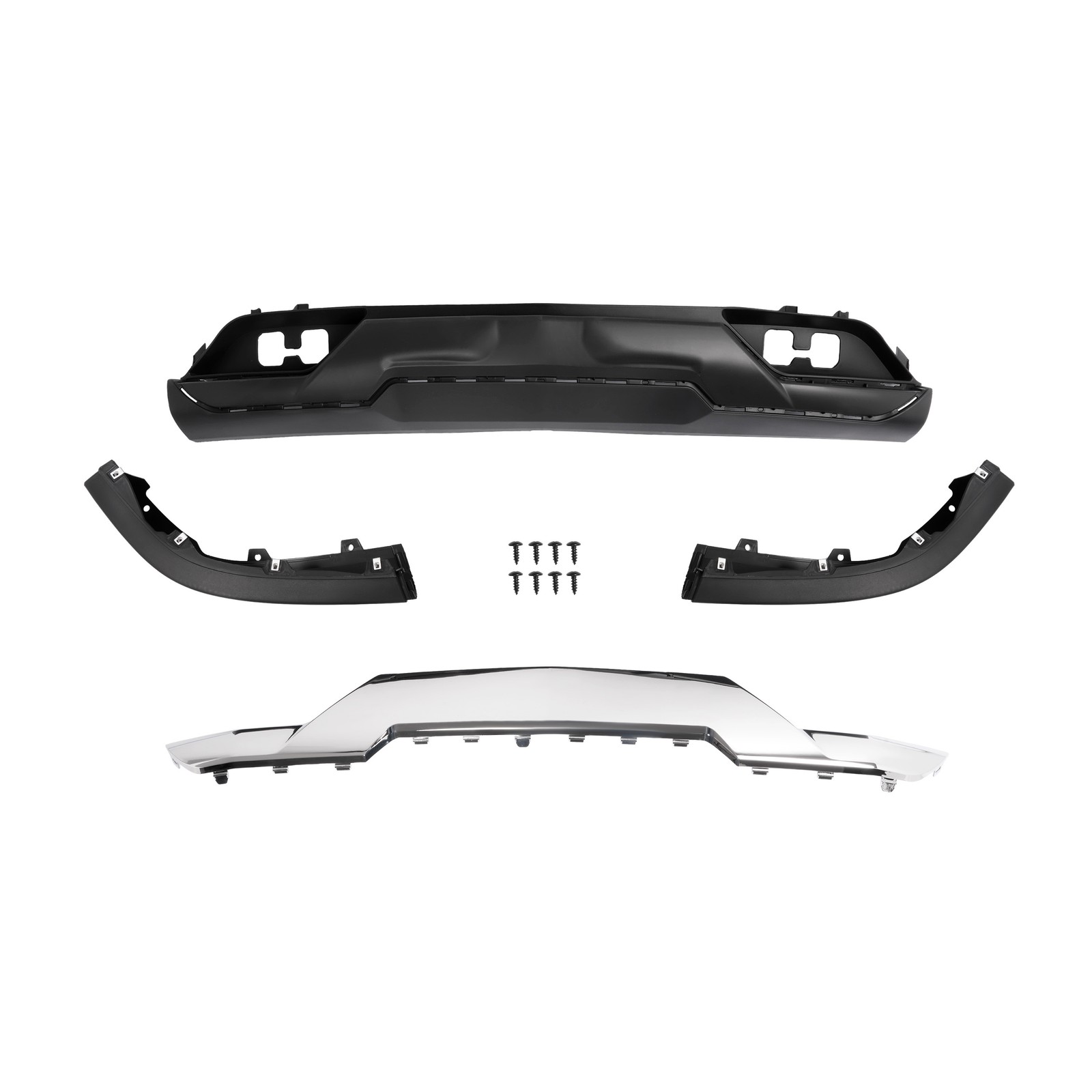 For Chevy Silverado 1500 2016-2019 Black Front Bumper Valance &Chrome Skid Plate