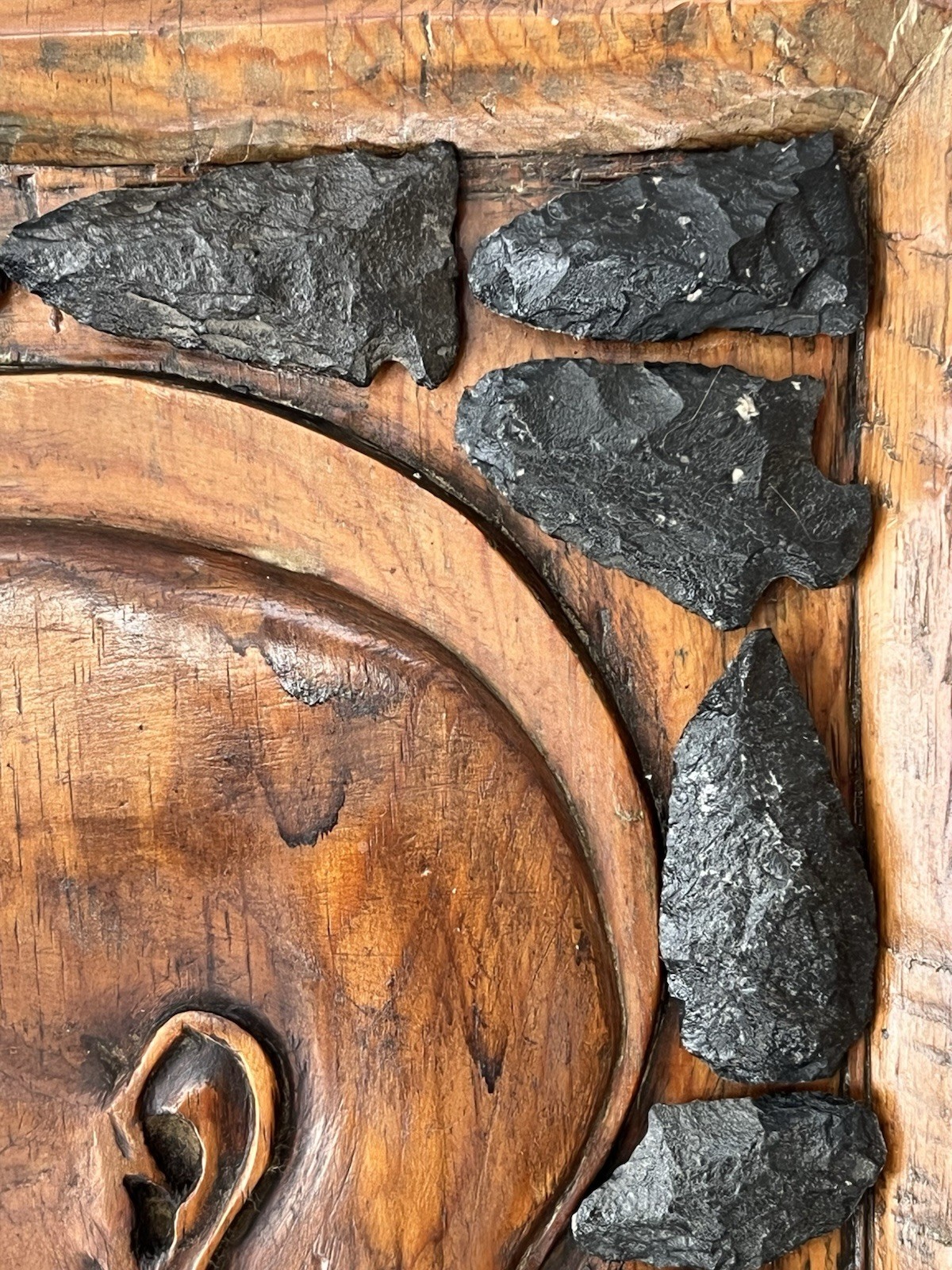 Eastern Woodlands Arrowhead Collection on Native American Wood Relief, Signed