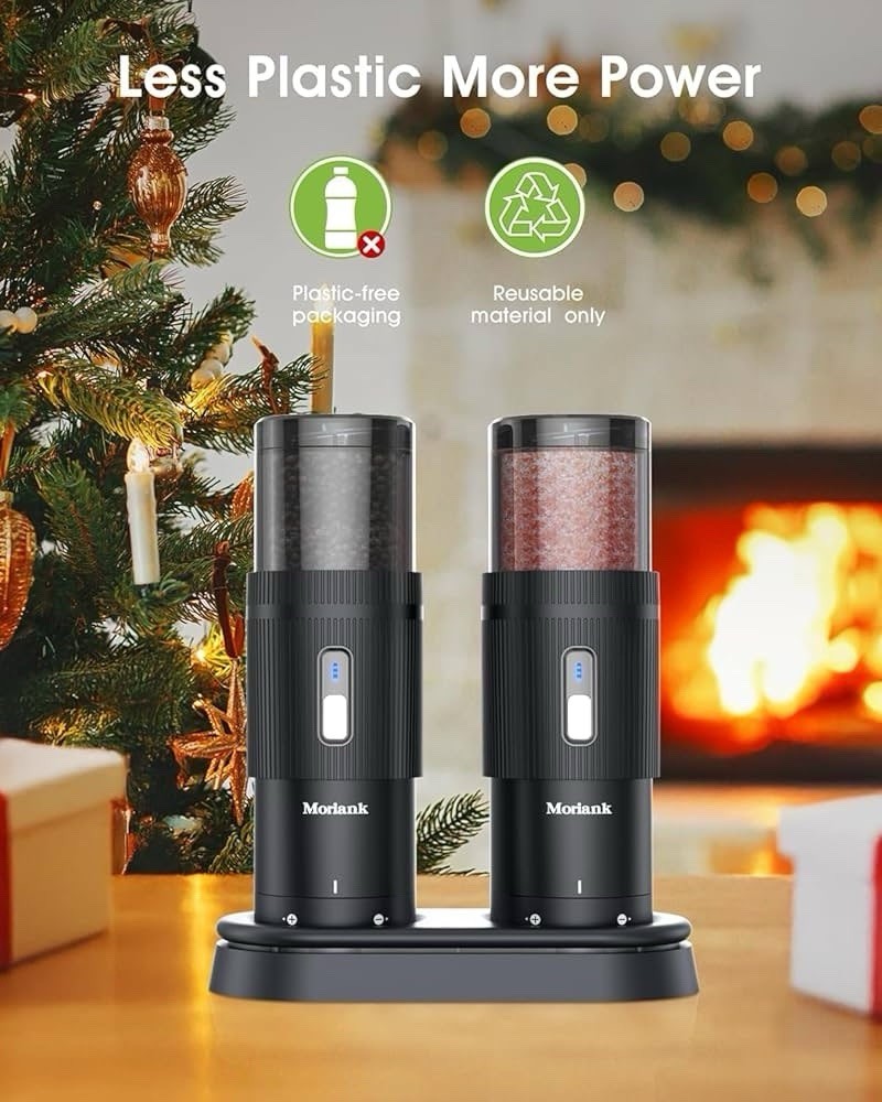 2PCS Electric Salt and Pepper Grinder Set Automatic Grinder w/ Rechargeable Base