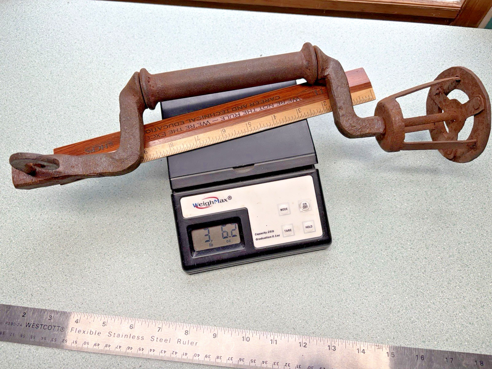 Antique Blacksmith Hand Forged Cage Head LARGE Brace Iron Tool Drill nice