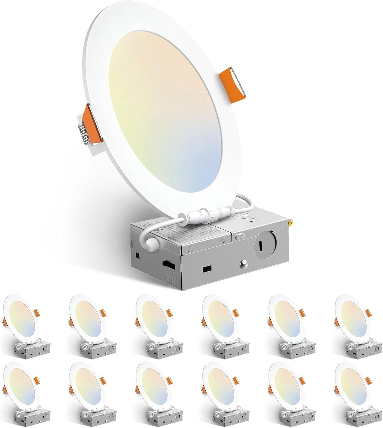 12 Pack 6 Inch 13W 5CCT Ultra-Thin LED Recessed Ceiling Light with Junction Box